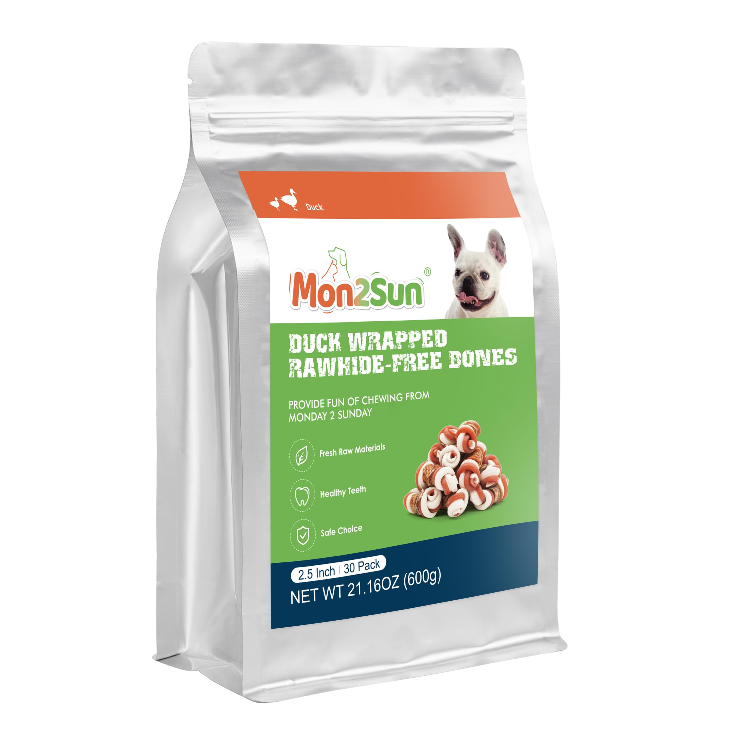 MON2SUN 2.5  Rawhide Free Dog Treats with Mixed Vegetables, Duck Wrapped Mini Knot Bones for Small Dogs, Healthy Snacks for Bala
