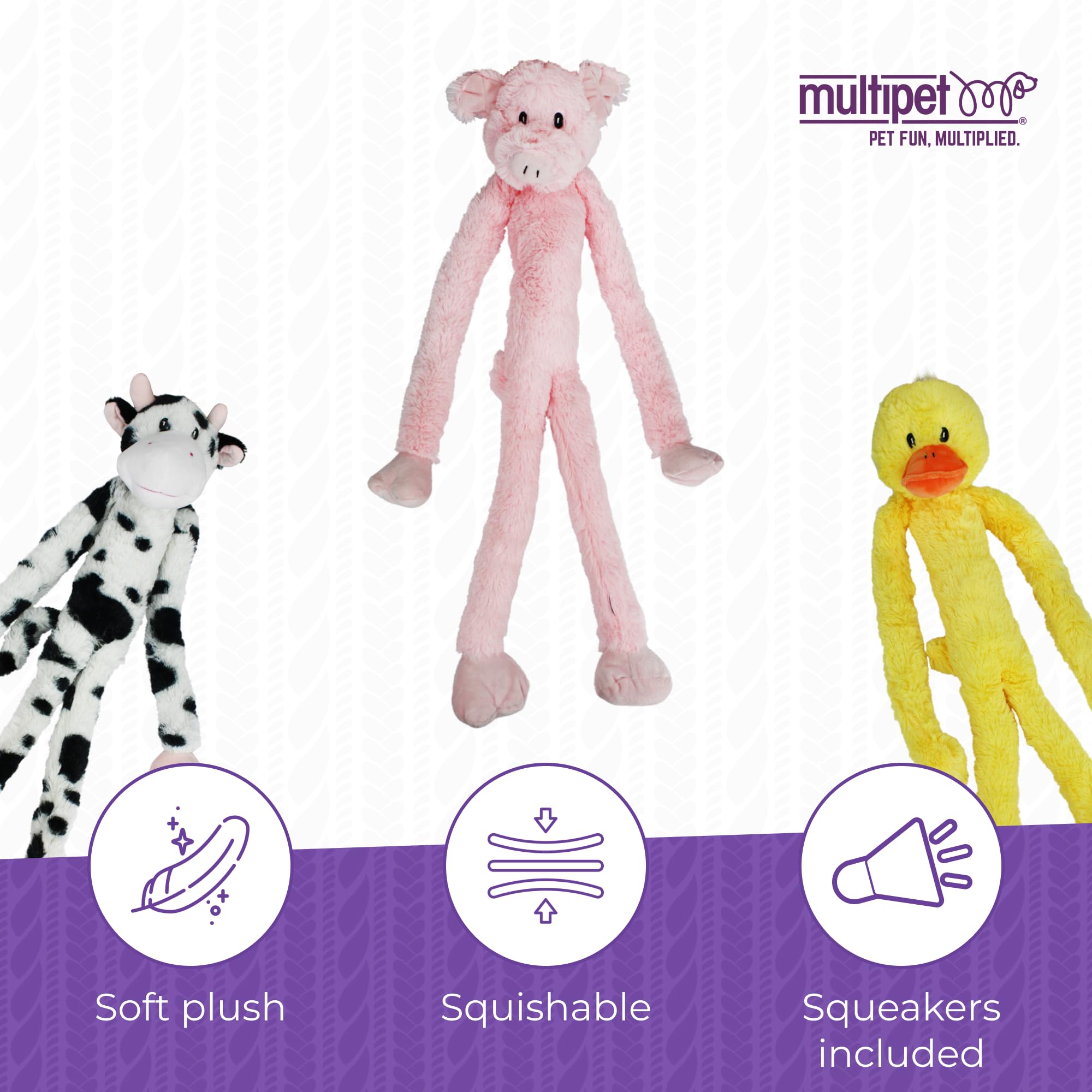 Multipet Swingin Slevin Pig Dog Plush Toy - Squeaky Toy for All Dogs - Extra Soft Plush Dog Toy - Stuffed Animal Dog Toy for Cu