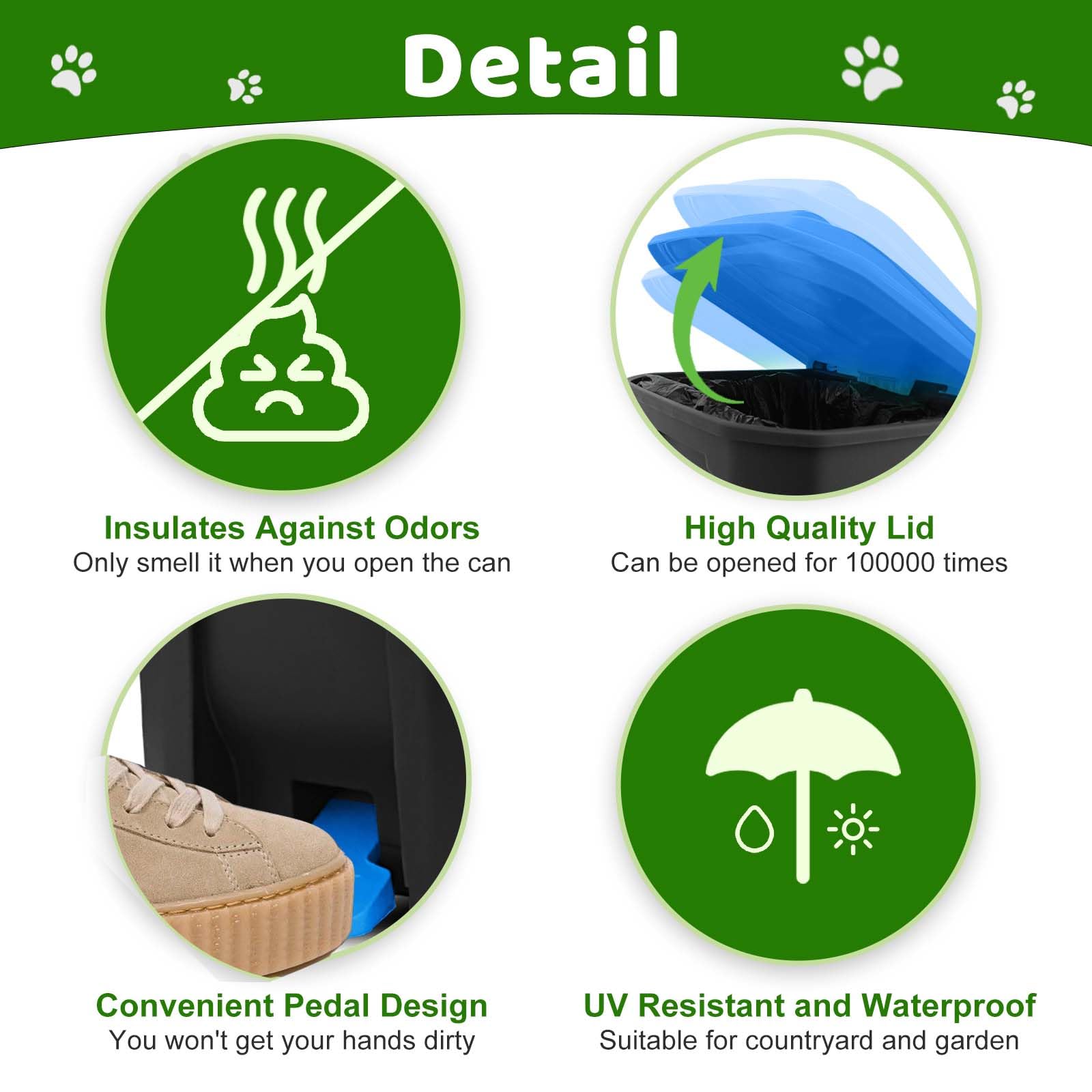 Uppcasir Dog Poop Trash Can Outside With Pooper Scooper And Metal Rake & Tray, 20L/5Gal Dog Waste Trash Can With Lid, Pedal And