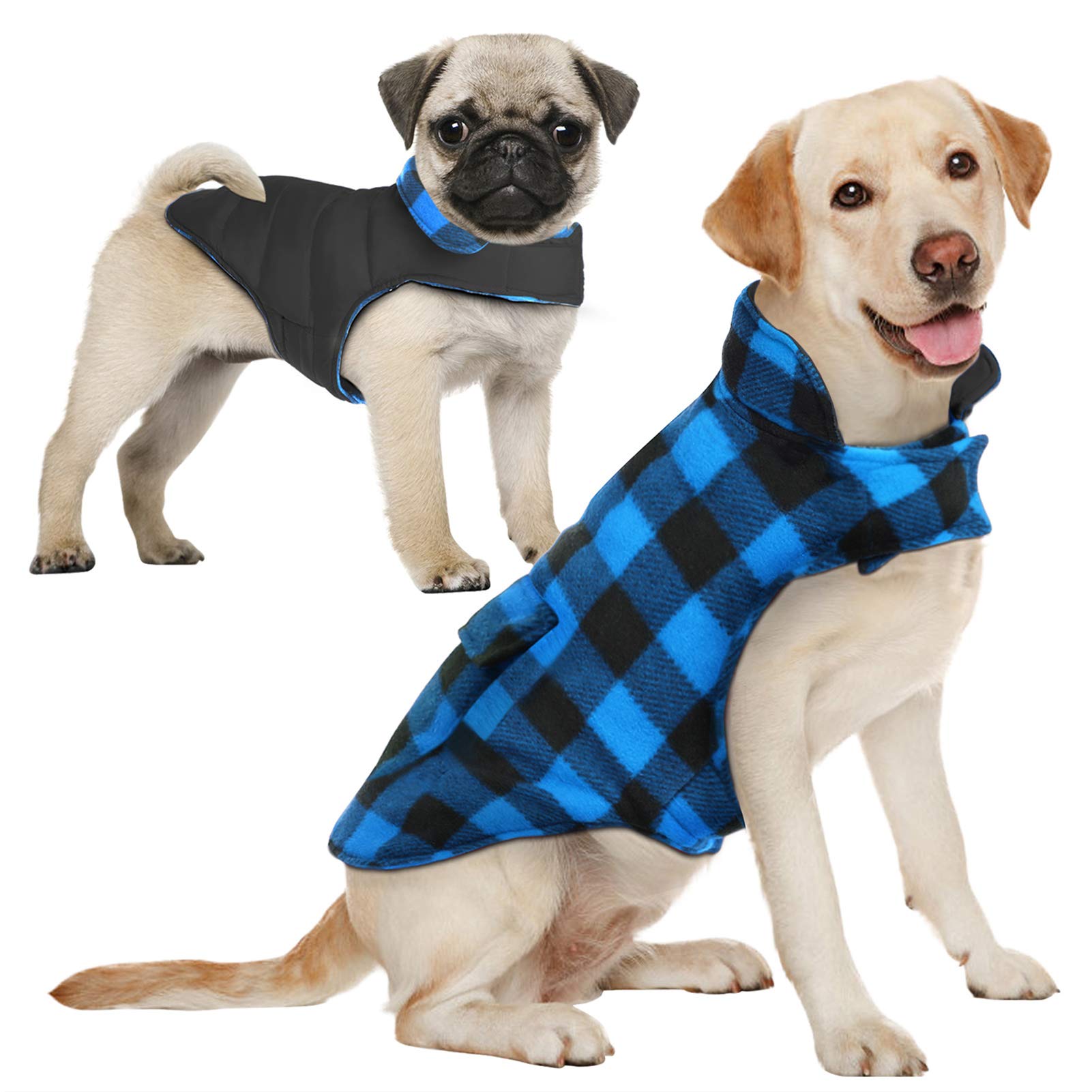 AOFITEE Dog Jacket Plaid Dog Winter Coat, Warm Dog Puffer Jacket, Large Dog Sweater, Reversible Dog Cold Weather Coat for Large 