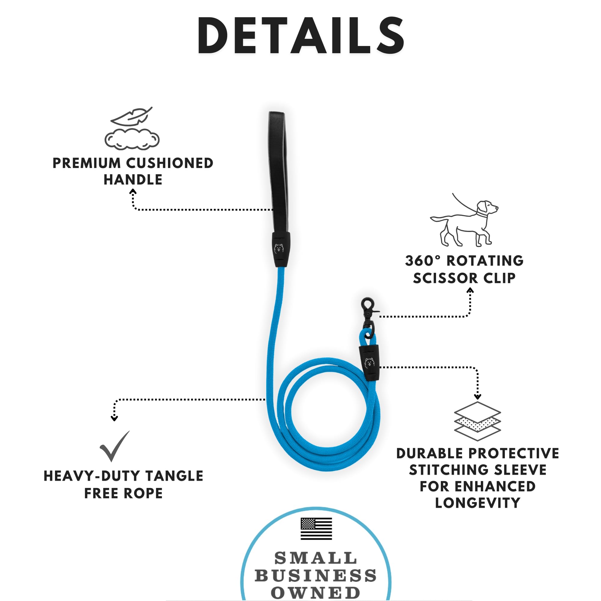 Shawnco Basecamp Rope Dog Leash- Premium, Durable Pet Leash With Soft Neoprene Padded, Reflective Handle For Small, Medium And L