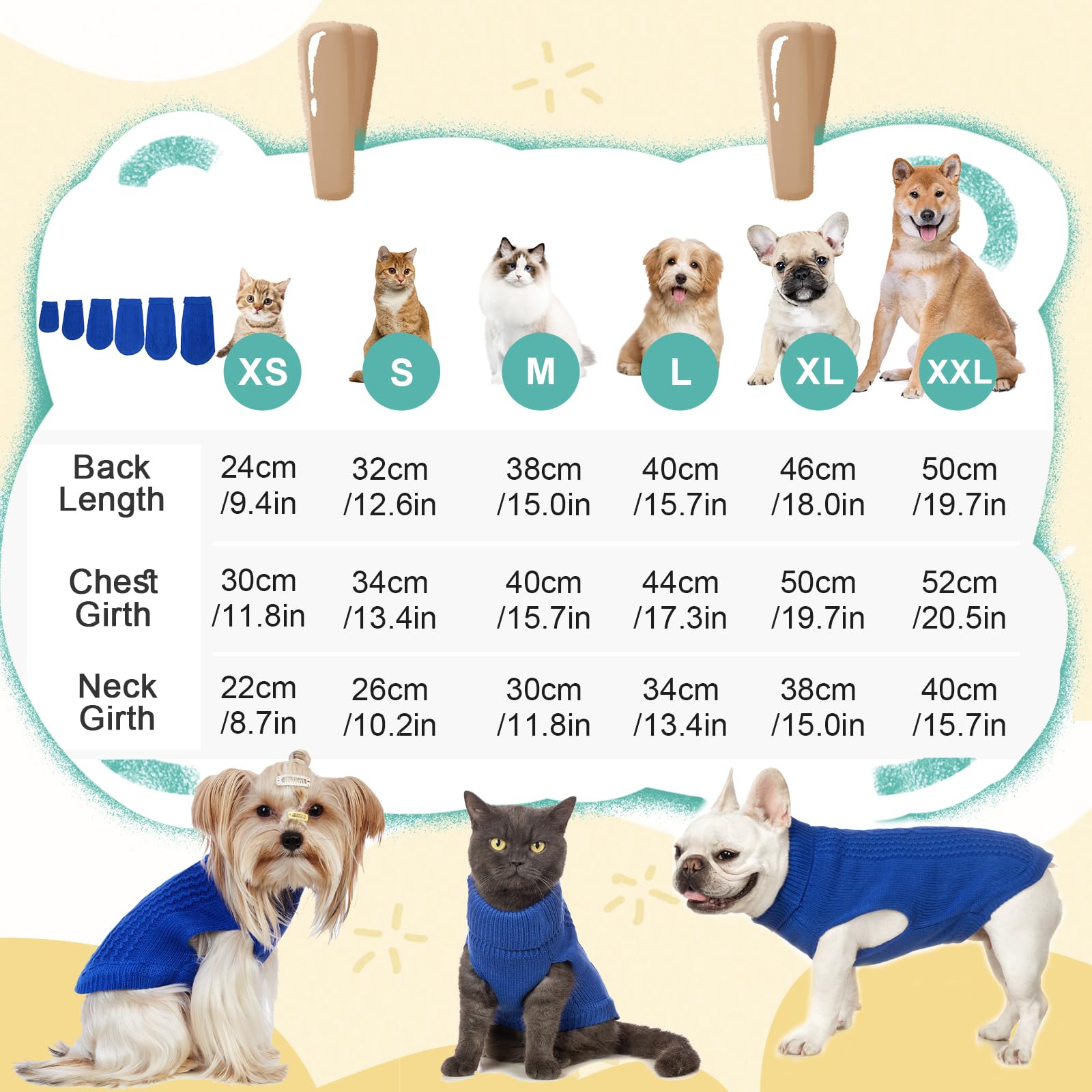 Jnancun Cat Sweater Keep Your Pets Cozy, 16 Color Turtleneck Knitted Sleeveless Dog Sweater, Winter Outfits For Cats & Small Dogs During Cold Seasons(Dark Blue, X-Small)