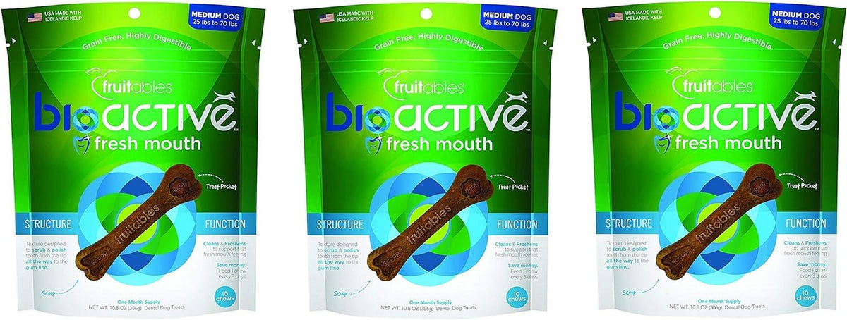 Fruitables 3 Bags Of Bioactive Fresh Mouth Dog Treats, 10.8 Ounces Each, For Medium Dogs3