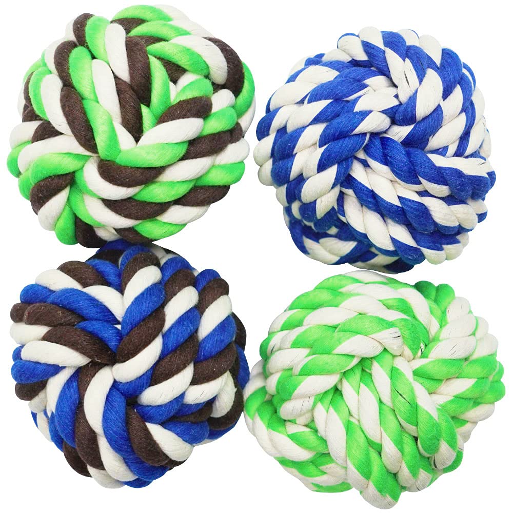 Otterly Pets - Washable Rope Ball Toys For Large Dogs - Natural Cotton - (4-Pack)