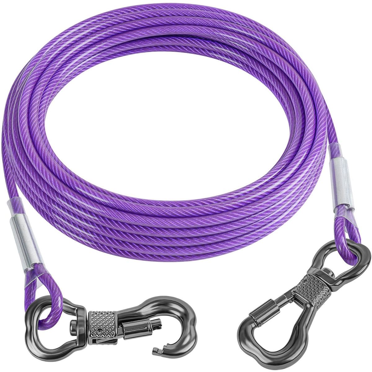 Tresbro 15Ft Reflective Dog Tie Out Cable For Dogs Up To 250 Pounds, Steel Wire Dog Leash Cable With Stainless Rotatable Buckle, Lightweight And Enduring, Dog Chains Outside For Outdoor, Yard, Purple