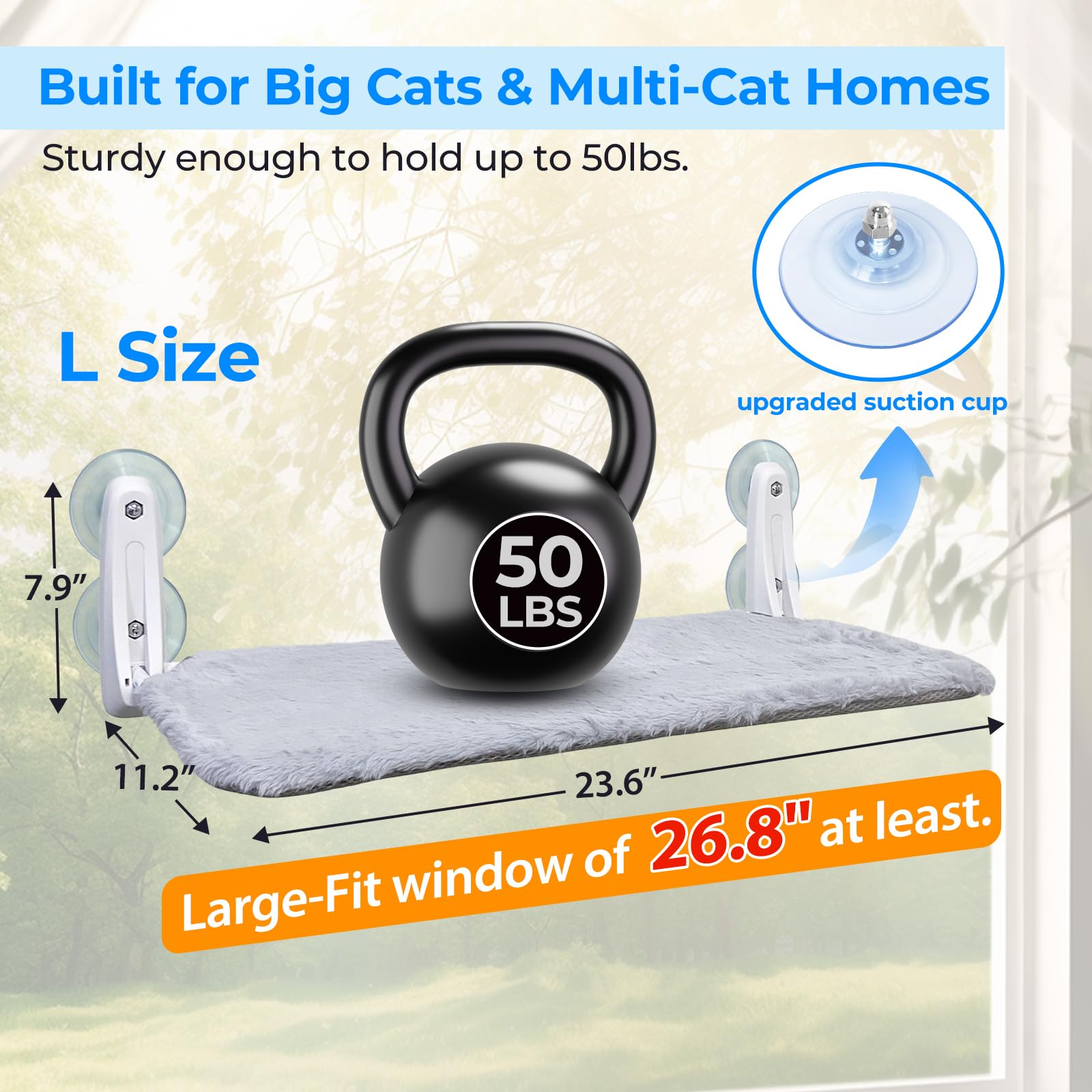 L&W Bros. 2 Pc Heavy Duty Cat Window Perch Holds Up To 50 Lbs, Foldable Cat Window Hammock With 4 Strong Suction Cups, Easy To I