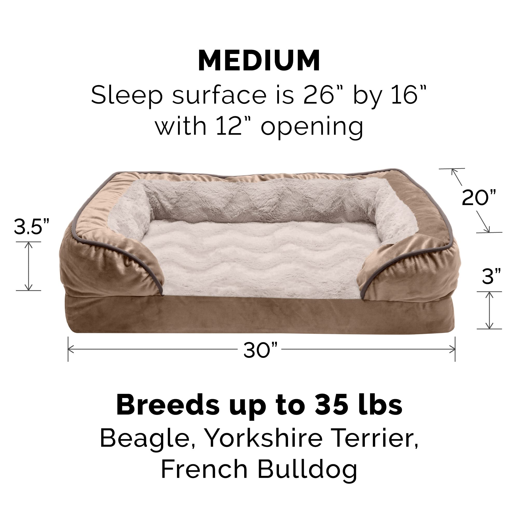 Furhaven Cooling Gel Dog Bed for Medium/Small Dogs w/ Removable Bolsters & Washable Cover, For Dogs Up to 35 lbs - Plush & Velve