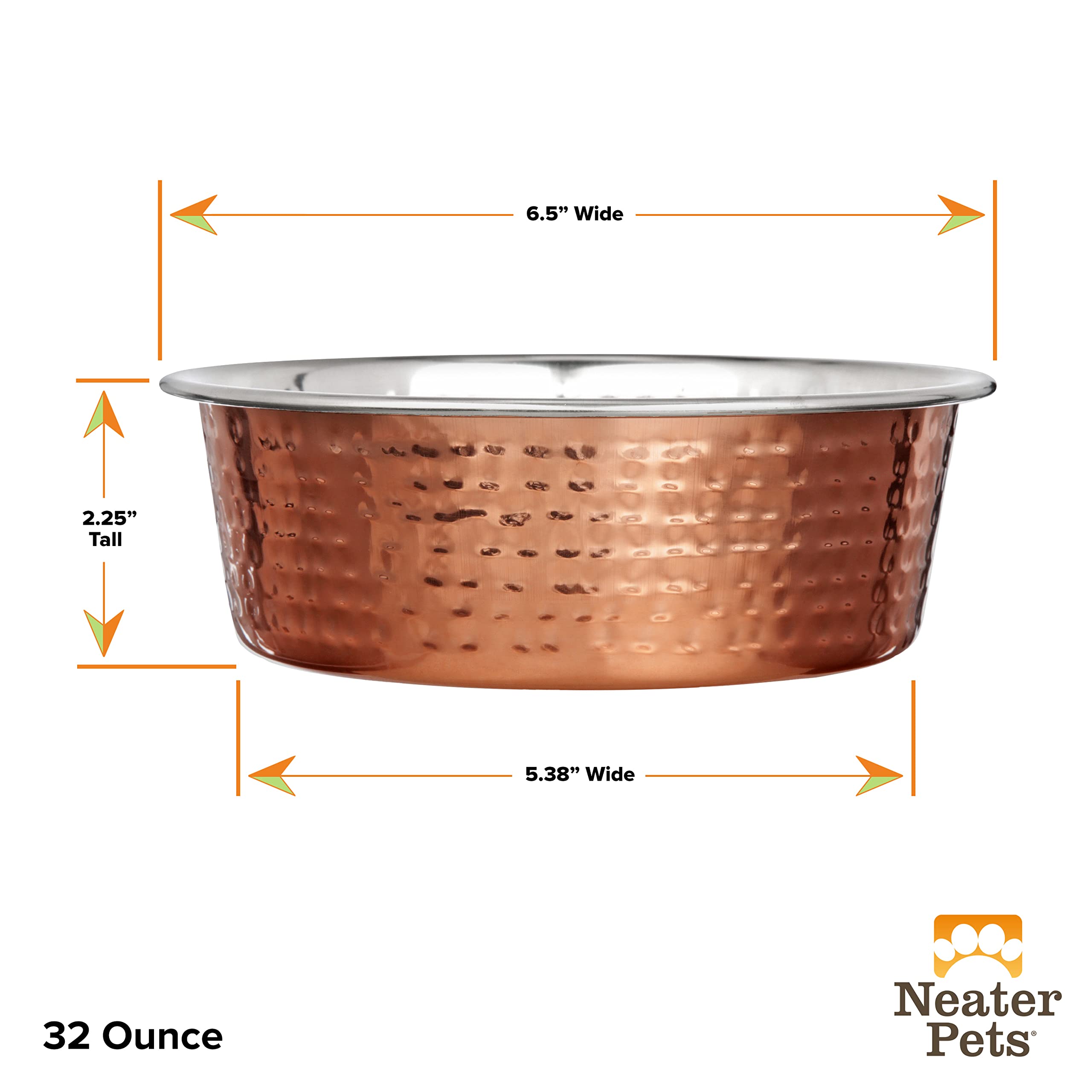 Neater Pet Brands Hammered Decorative Designer Bowls - Luxury Style Premium Dog and Cat Dishes (Medium, Copper)
