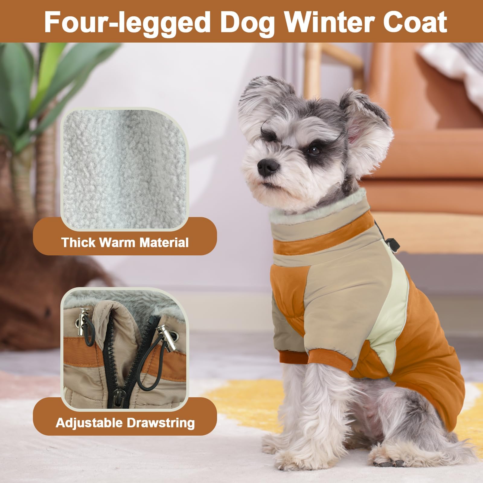 Kuoser Small Dog Coat - Warm Winter Jacket With Reflective Zipper, Built-In Harness, Perfect For Chihuahua, Yorkie (Brown Xs)