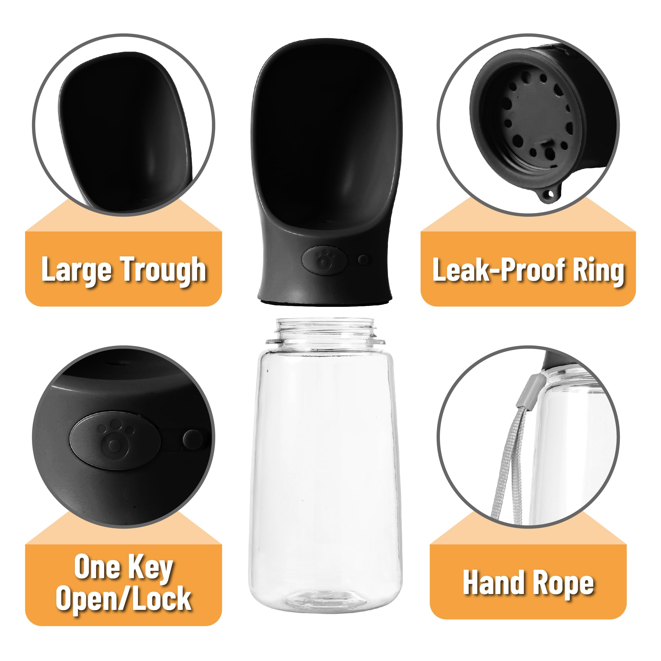 Mr. Pen- Dog Water Bottle, 19 oz, Large, Black, Portable Dog Water Bottle Dispenser, Dog Travel Water Bottle, Travel Dog Water B