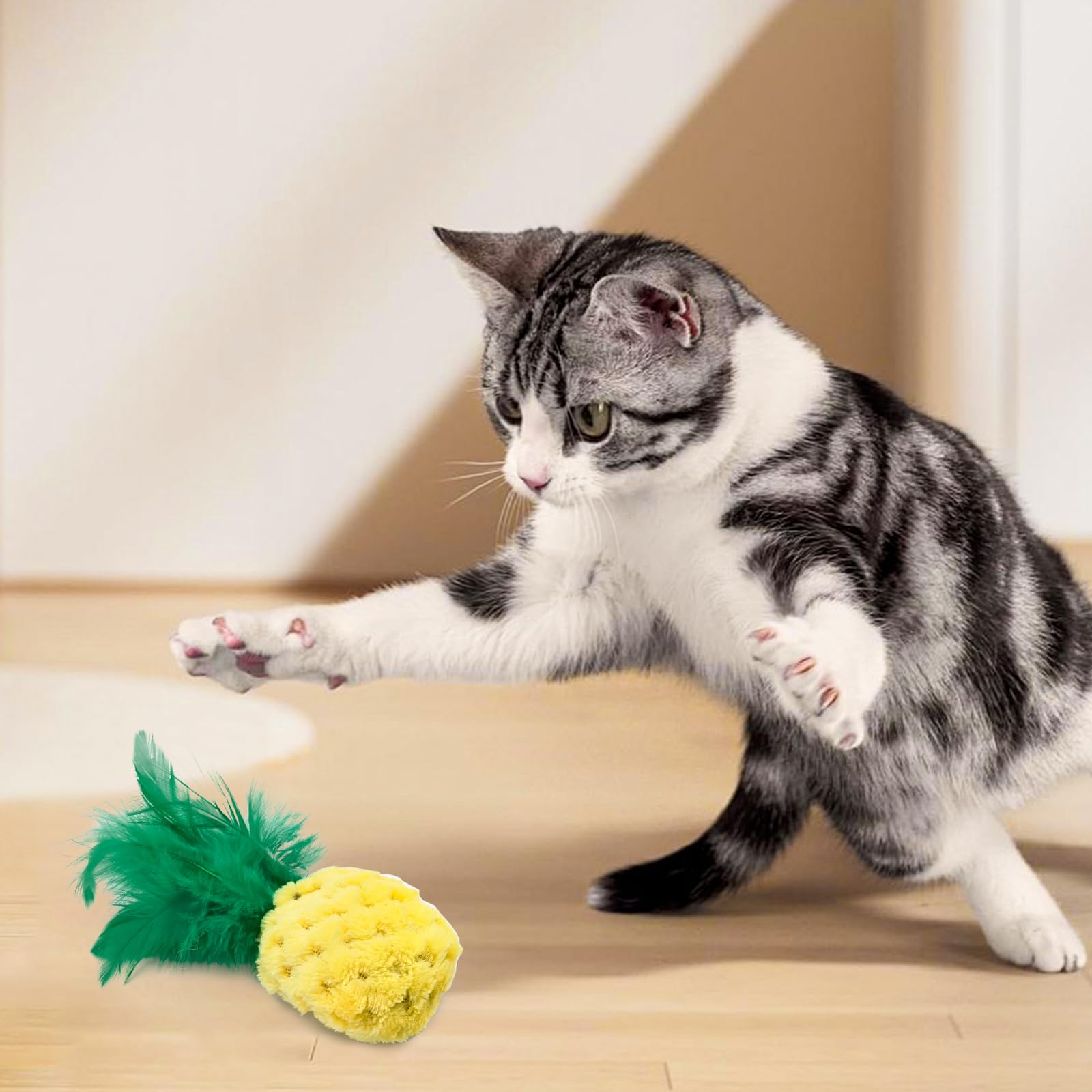 Andiker 2Pcs Cat Chew Toys, Cute Pineapple Shape Soft Cat Plush Toys With Smooth Skin-Friendly Plush Fabric Containing Catnip En
