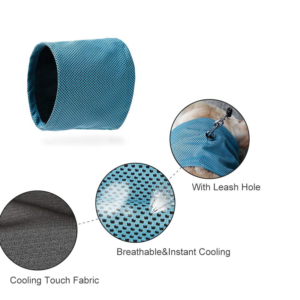 Delifur Dog Instant Cooling Bandana Pet Breathable Scarf Cats Ice Collar For Summer (Blue, M)