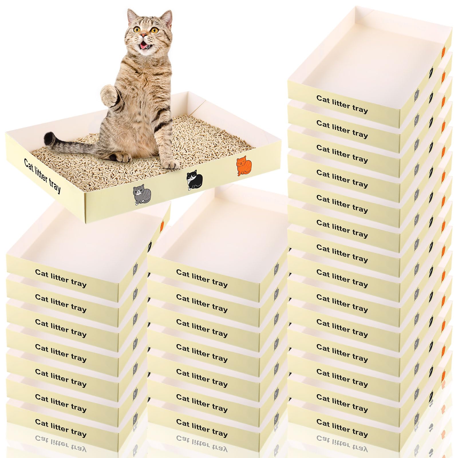 Yaomiao 30 Pack Disposable Cat Litter Box Foldable Cardboard Paper Kitty Tray Travel Portable Kitten Litter Pan Collapsible Low 