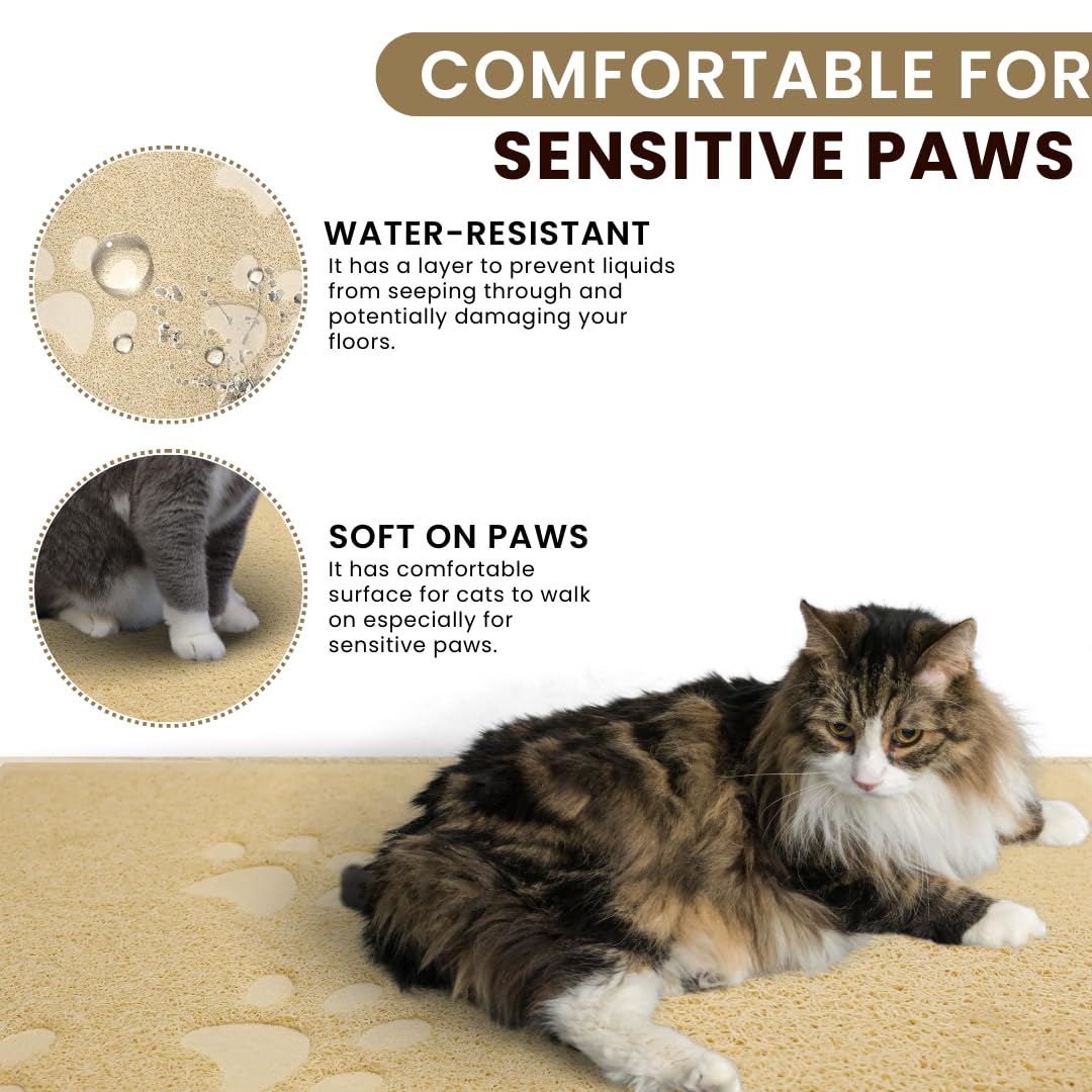 Andalus Large Cat Litter Mat, Pack Of 2 - Waterproof, Non-Slip & Easy To Clean Cat Litter Box Mat For Extra Efficient Pet Litter-Trapping, Beige (30” X 18”)