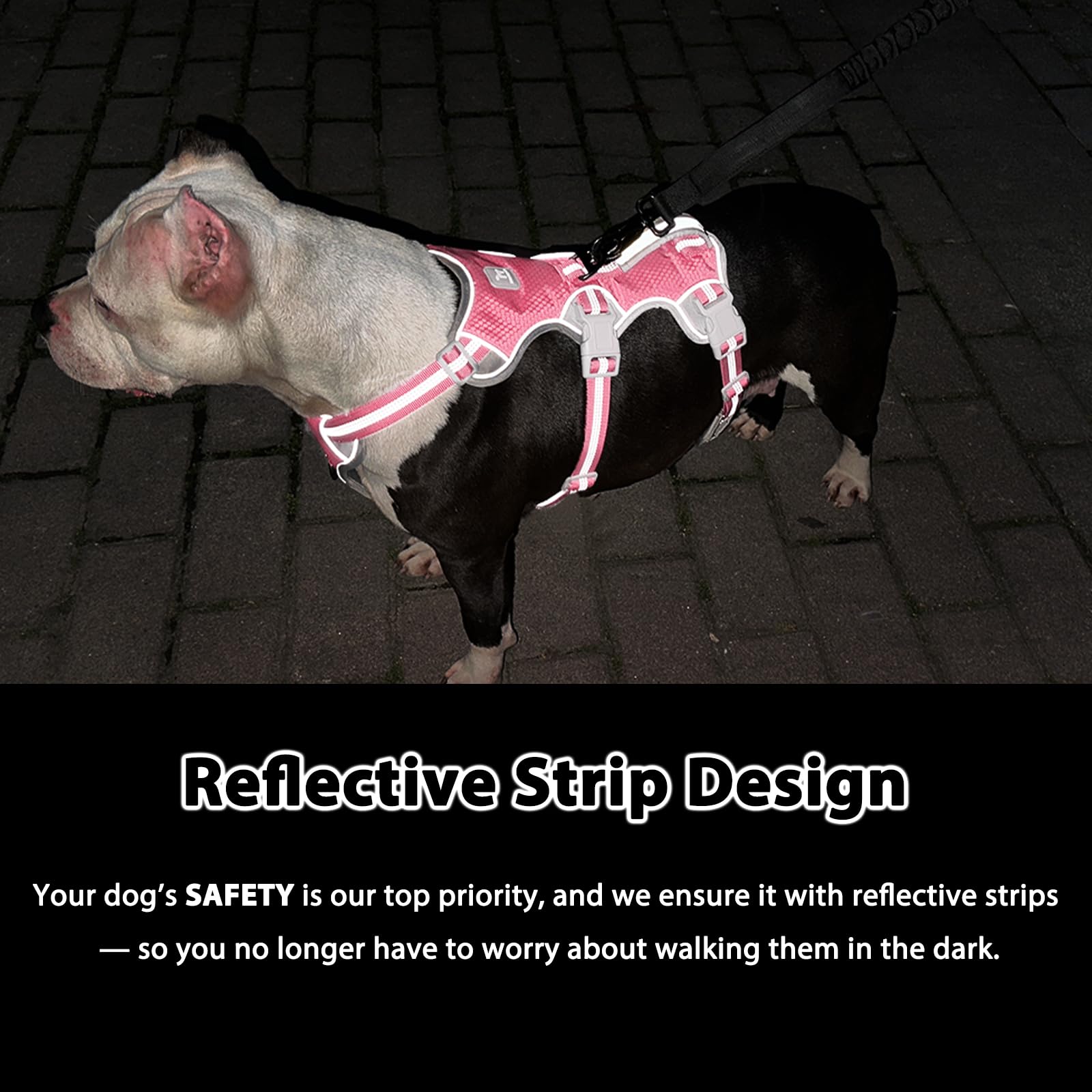 Huntboo Escape Proof Dog Harness, Reflective & Durable Vest for Medium Dogs, Pink, Model HD-03-QFS-M-NEW