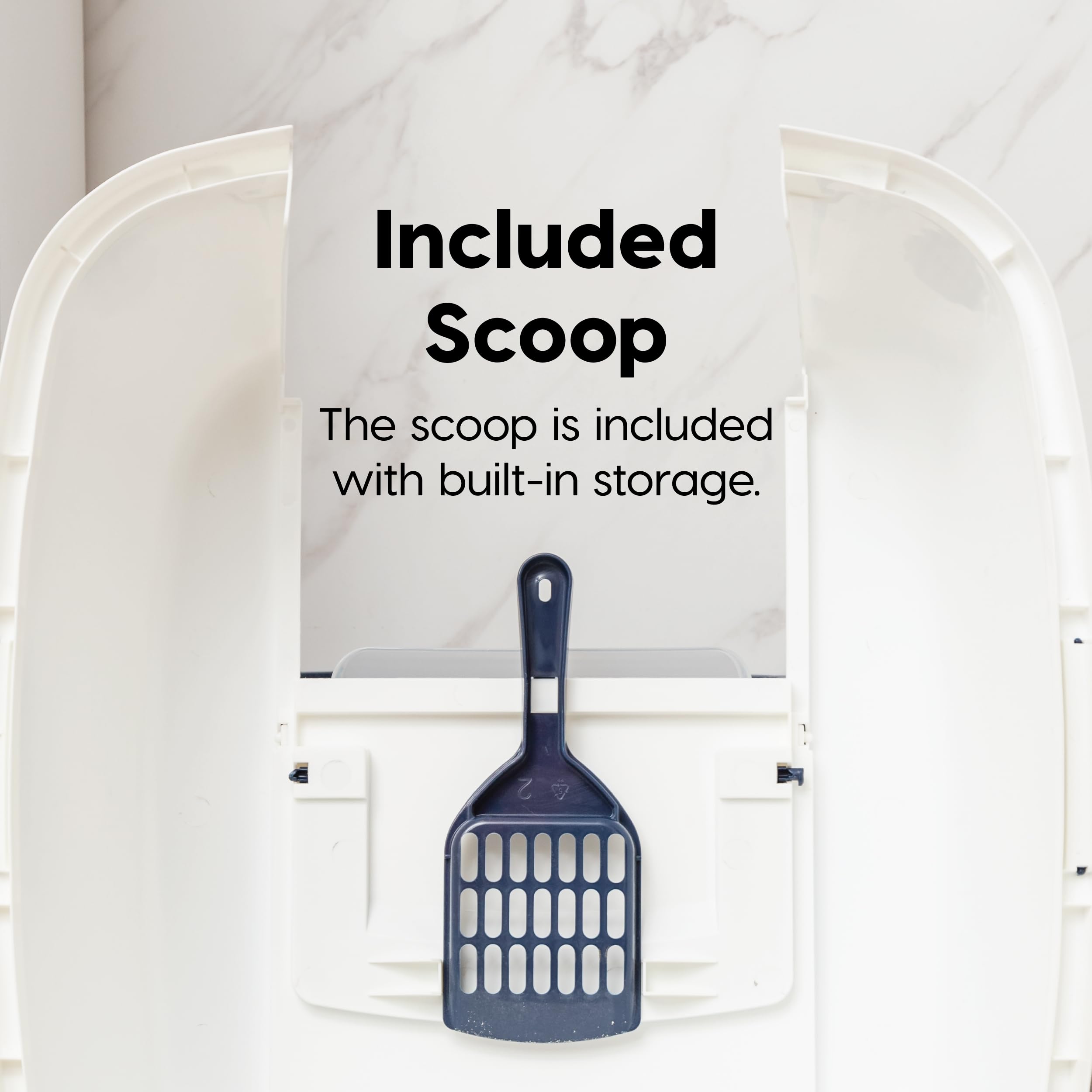 Iris Usa Cat Litter Box, Large Litter Box Enclosure With Front Door Flap And Scoop, Covered Kitty Litter Box With Handle And Buckles For Portability And Privacy, Navy/White