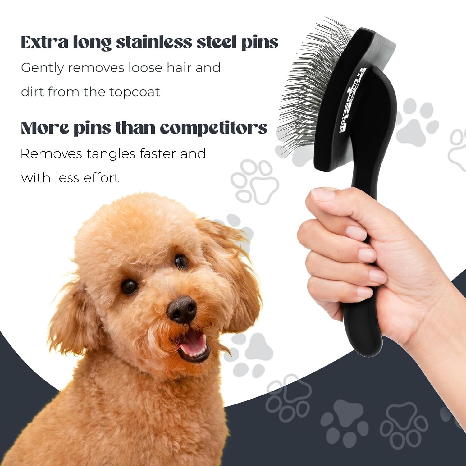 Slicker Brush For Goldendoodles And Long Haired Dogs Black Finish Long Stainless Steel Pins For Detangling And Dematting Groomin