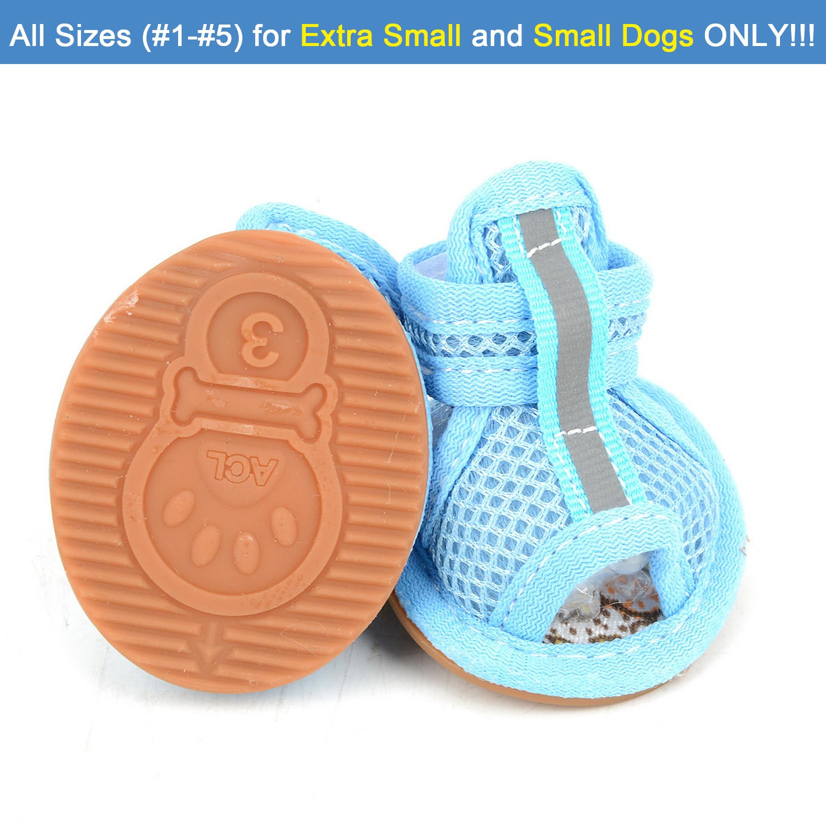 Zunea Summer Dog Shoes For Hot Pavement Breathable Mesh Sandals Puppy Anti Slip Paw Protectors Adjustable Reflective For Boys Girls Pet Small Dog Cat Chihuahua Blue 3#