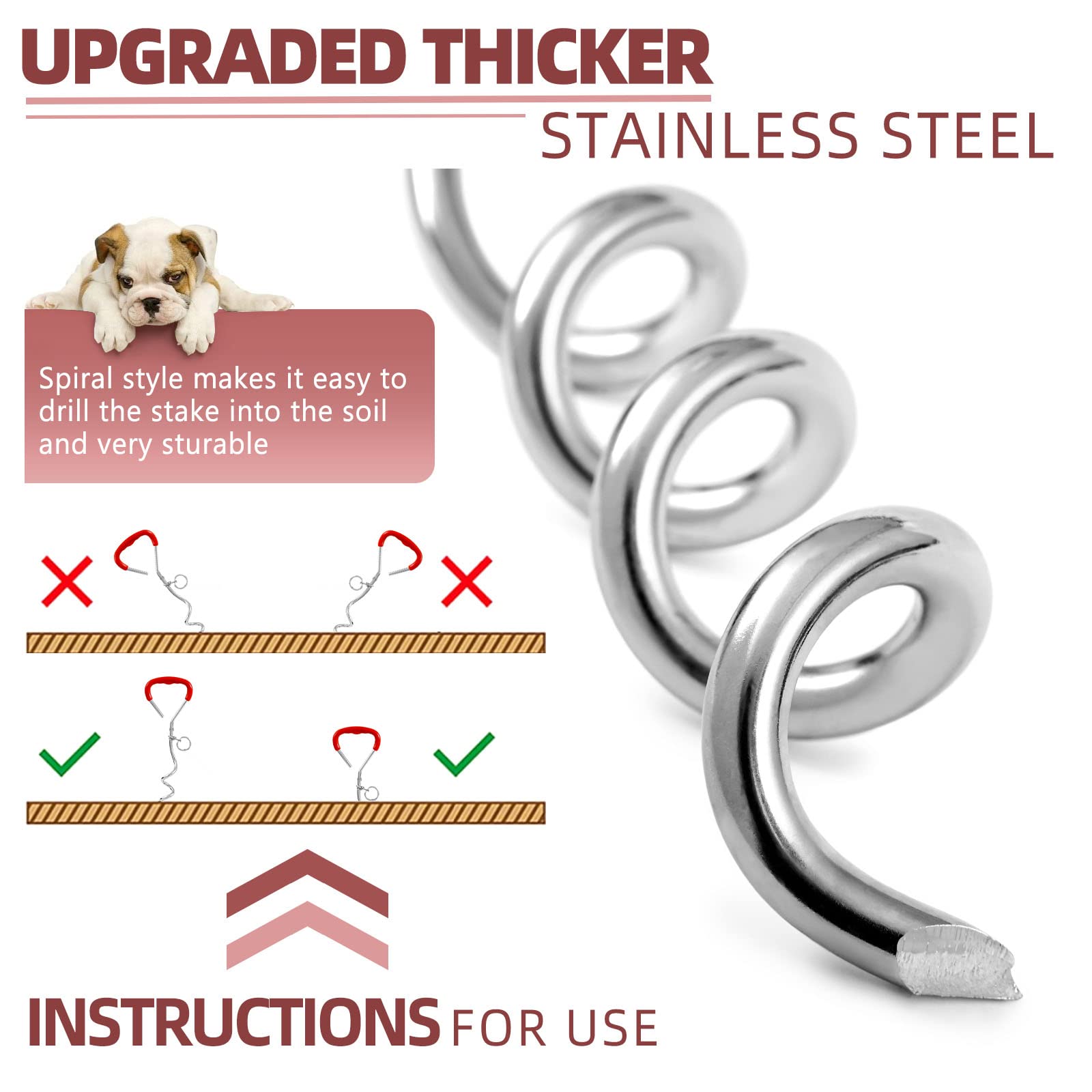 Dog Stake Tie Out Cable,Dog Runner For Yard Tie Out Stake, Dog Chains For Dog Run Outside, Chew Proof Dog Leads For Yard With Dog Stake, Heavy Duty Dog Runner For Training Medium Large Dogs