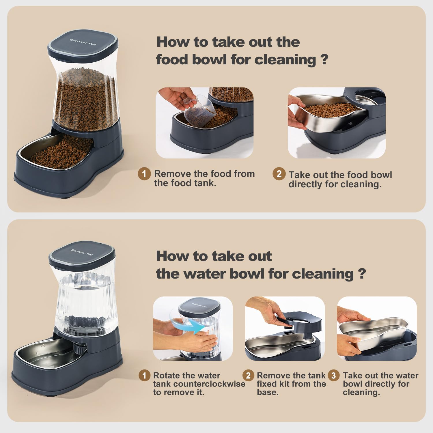 Gardner Pet Automatic Dog Water Dispenser Gravity Stainless Steel Waterer & Food Feeder Set, 100% BPA Free Large Capacity Feedin