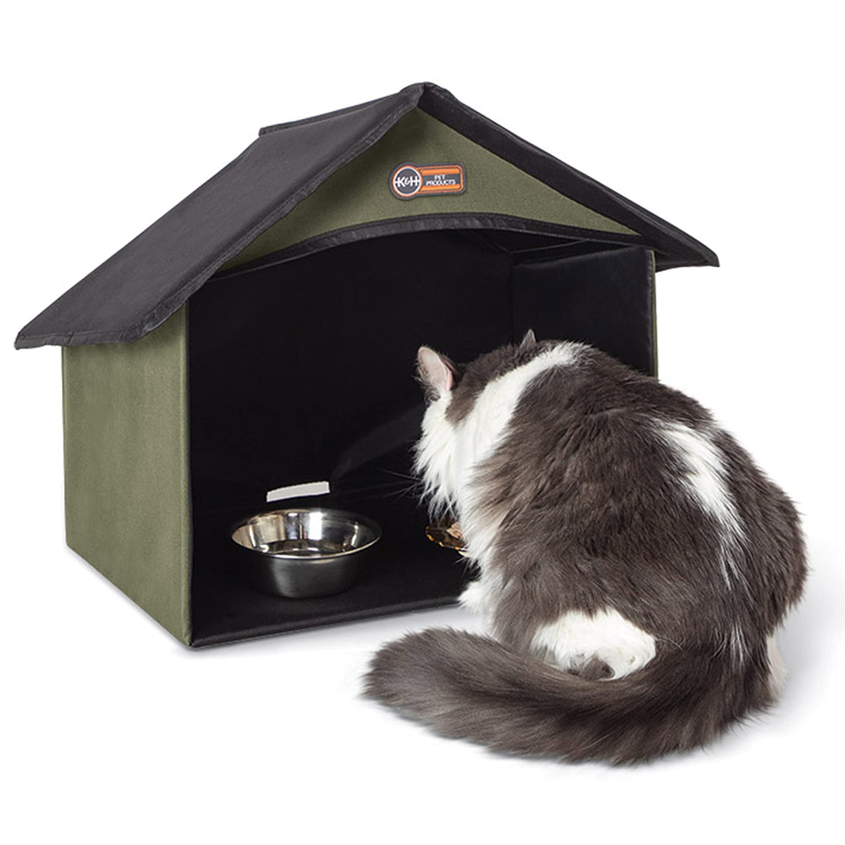 K&H Pet Products Outdoor Cat Dining Room Covered Outdoor Feeding Station Shelter for Feral Cat Food & Water Bowls, Pairs with K&