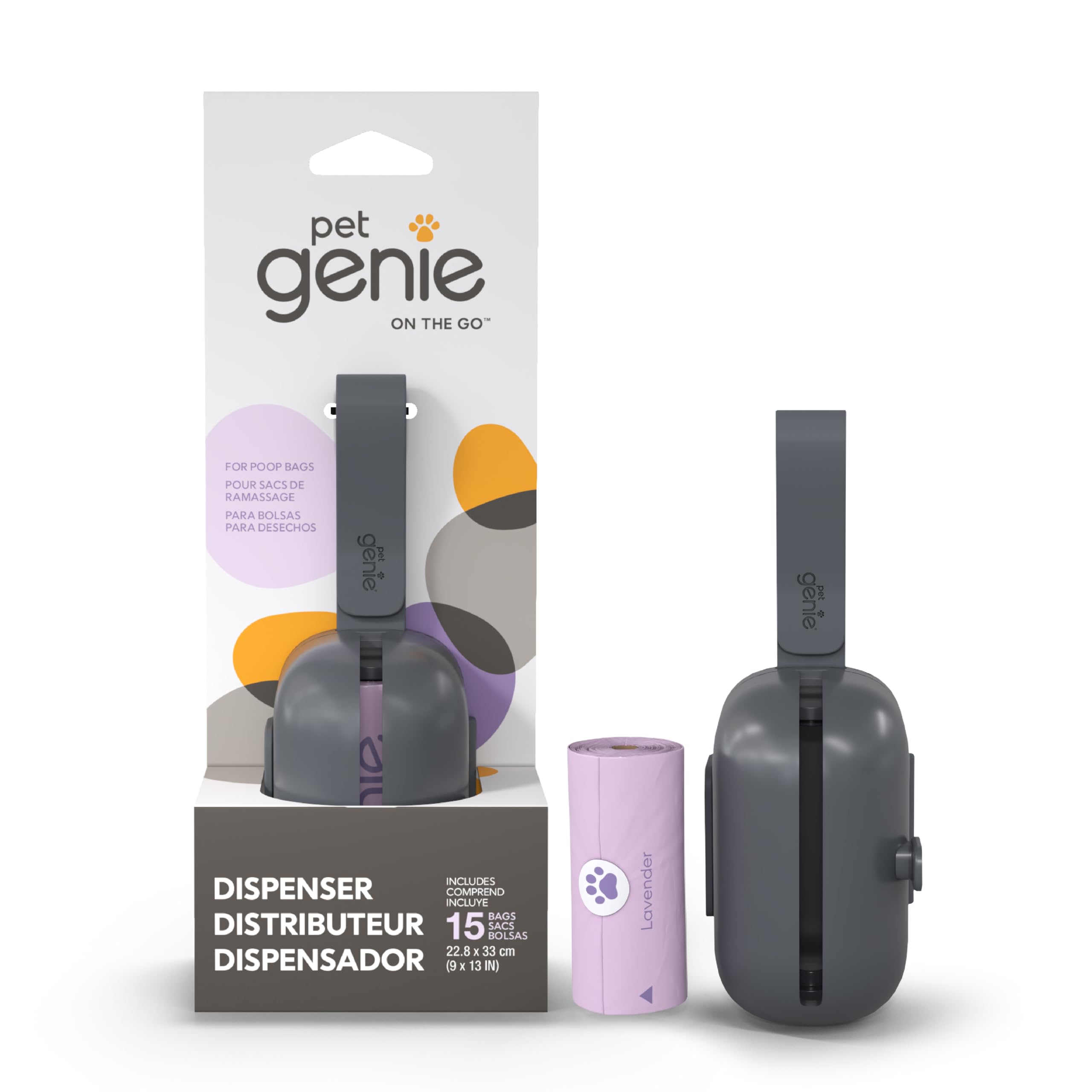 Pet Genie - On-The-Go Dog Poop Bag Dispenser For Leash - Compact And Easy To Use Device For Pet Supplies With 2-Point Secure Att