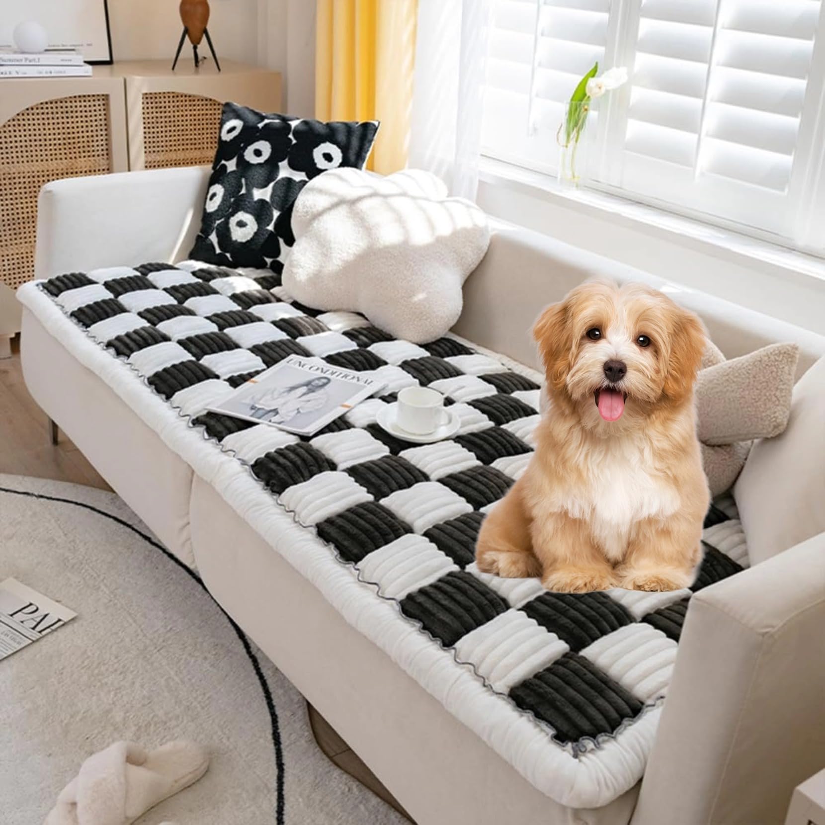 Lzhyhh Dog Couch Protector, Pet Bed Couch Cover For Large Dogs, Anti-Slip Silicone Particle Design (27.6X82.7In,Black)