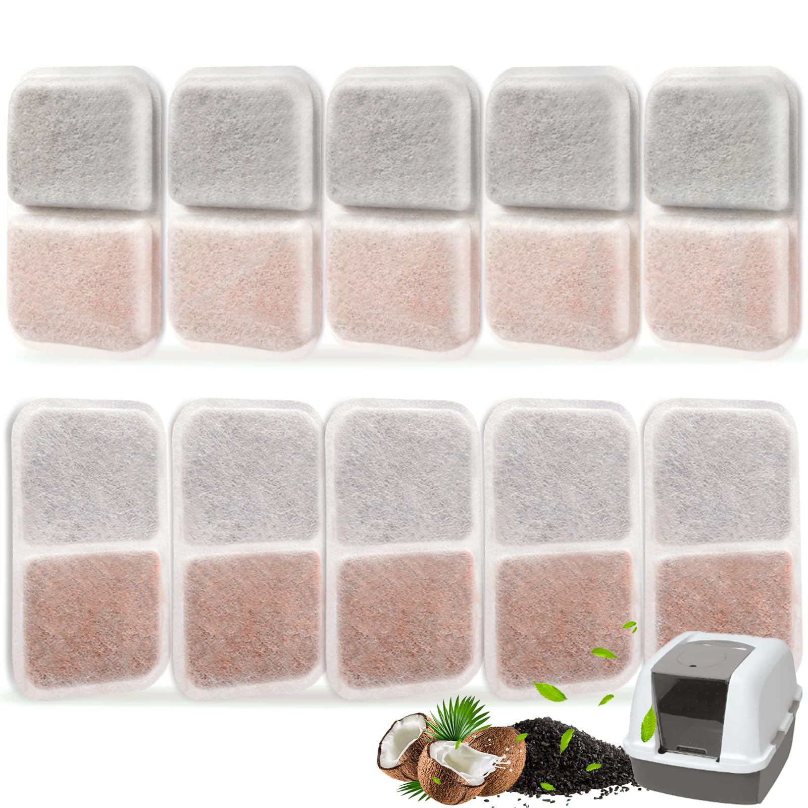 10 Pack Filter Replacement For Catit Litter Boxes Jumbo/Regular/Catit Smartsift Litter Box, Dual Action Air Purifier Pads To Abs