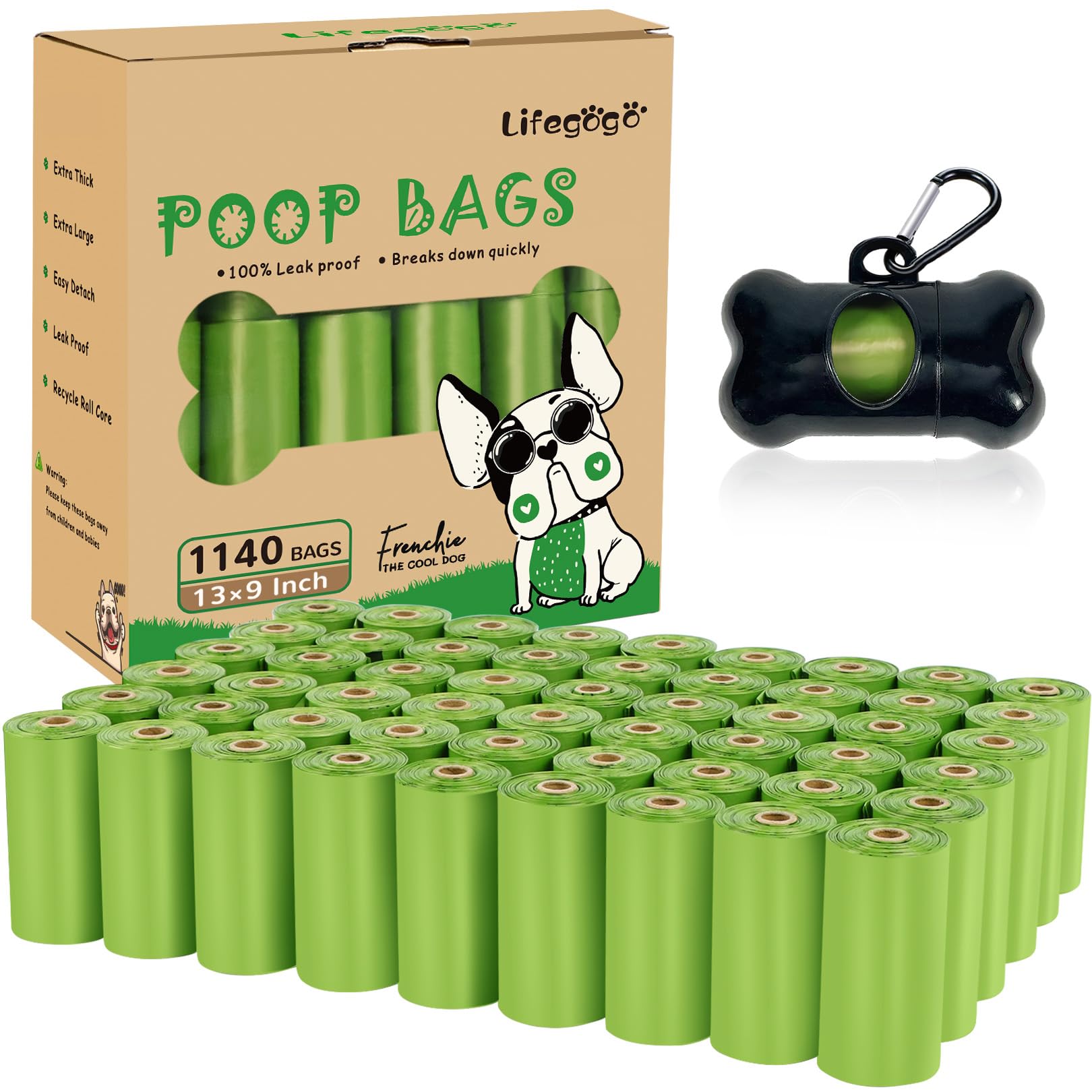 Dog Poop Bag 1140 Counts 57 Rolls, Unscented Doggy Poop Bags, Leak-Proof Dog Bags For Poop, Extra Thick Strong Dog Waste Bags Wi