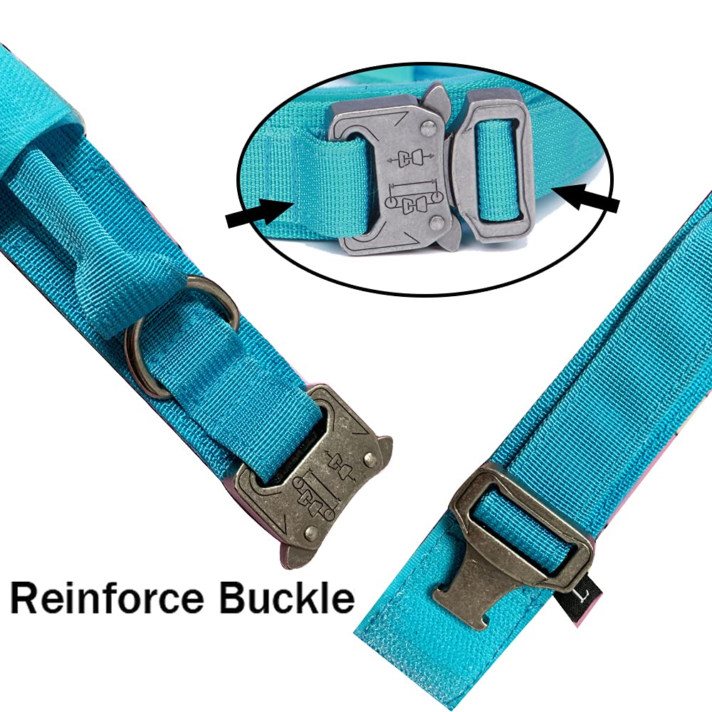 Tactical Dog Collar And Leash Set Tactical Dog Collar With Handle Bungee Leash Adjustable Military Training Nylon Collar Dog Training Collar Leash Set With Control Handleand Metal Buckle (Blue Xl