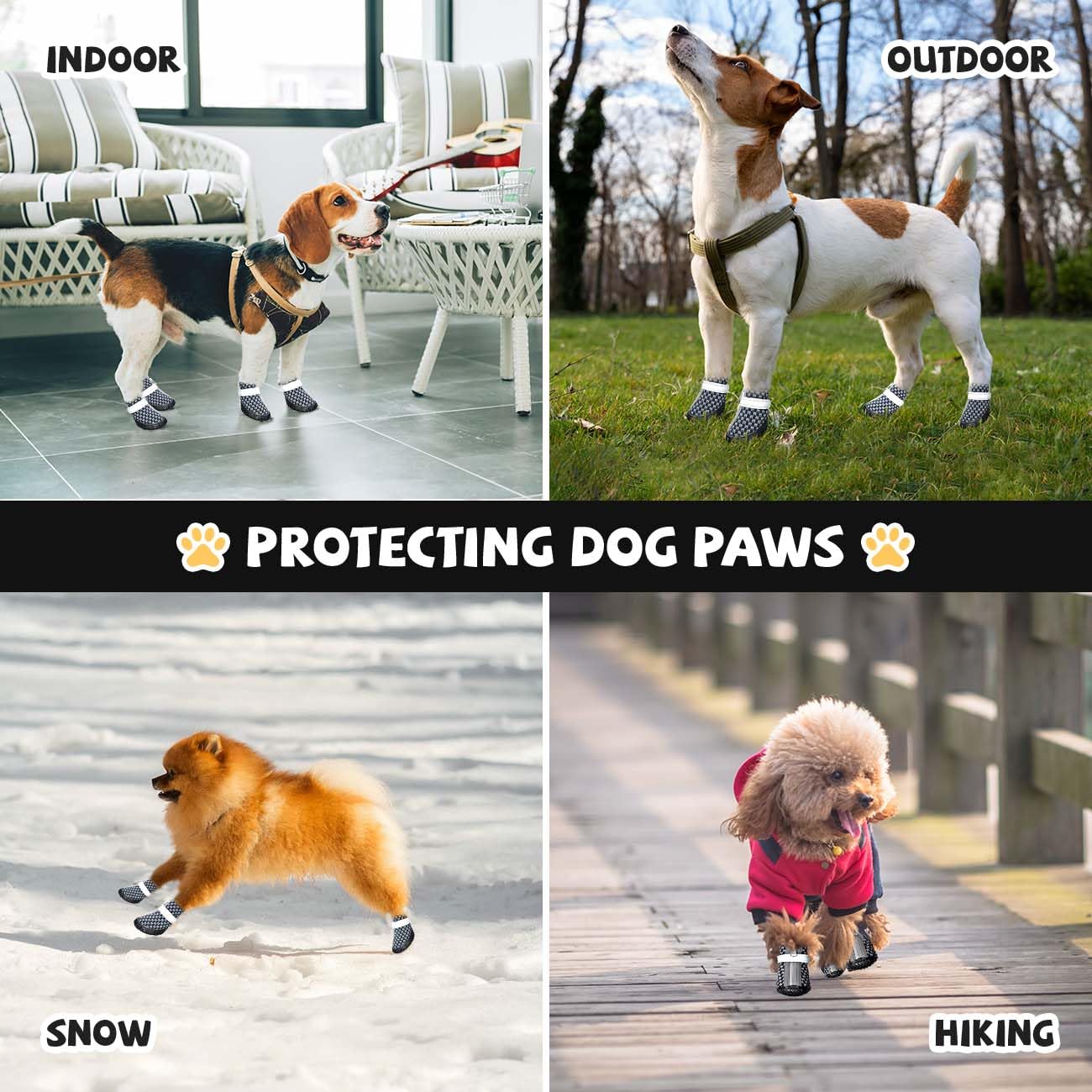 Black Dog Shoes For Small Dogs, Anti-Slip Dog Boots With Reflective Strips, Puppy Paw Protectors For Ourdoor Indoor Walking Wint