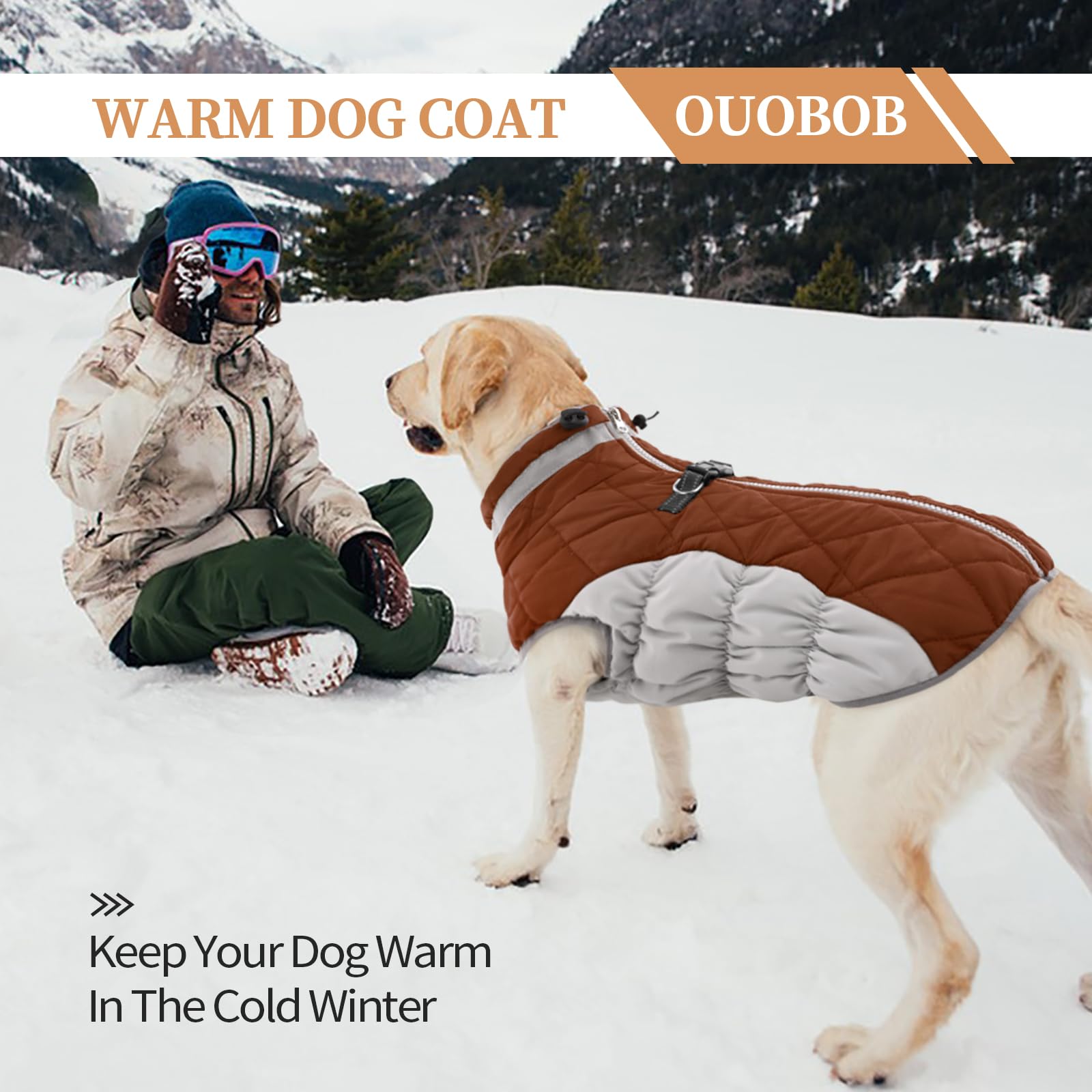 Ouobob Dog Winter Jacket Cozy Reflective Waterproof Dog Coat Windproof Warm Pet Garment, Comfortable Cold Weather Fleece Apparel Outfits With Zipper Closure For Small Medium Large Dogs Puppy Walking