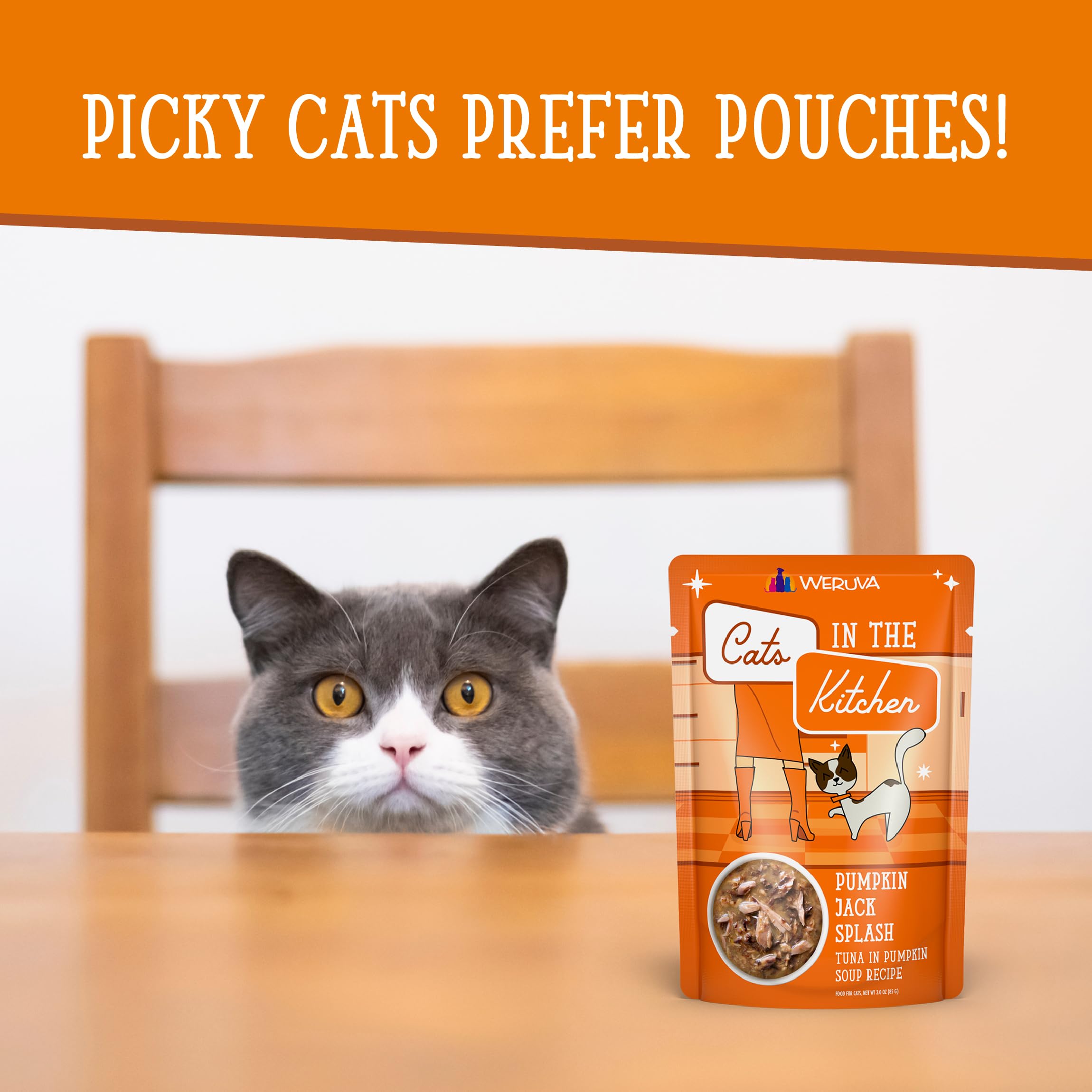 Weruva Cats in The Kitchen, Pumpkin Jack Splash with Tuna in Pumpkin Soup Cat Food, 3oz Pouch (Pack of 12)