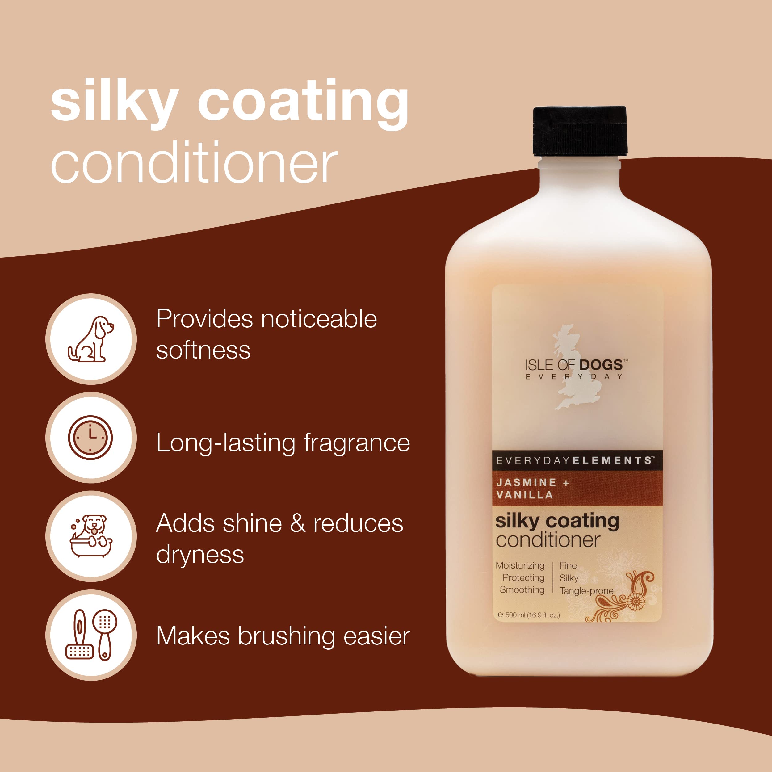 Isle of Dogs - Everyday Elements Silky Coating Conditioner For Dogs - Jasmine + Vanilla - Moisturizing Pet Conditioner With Aloe