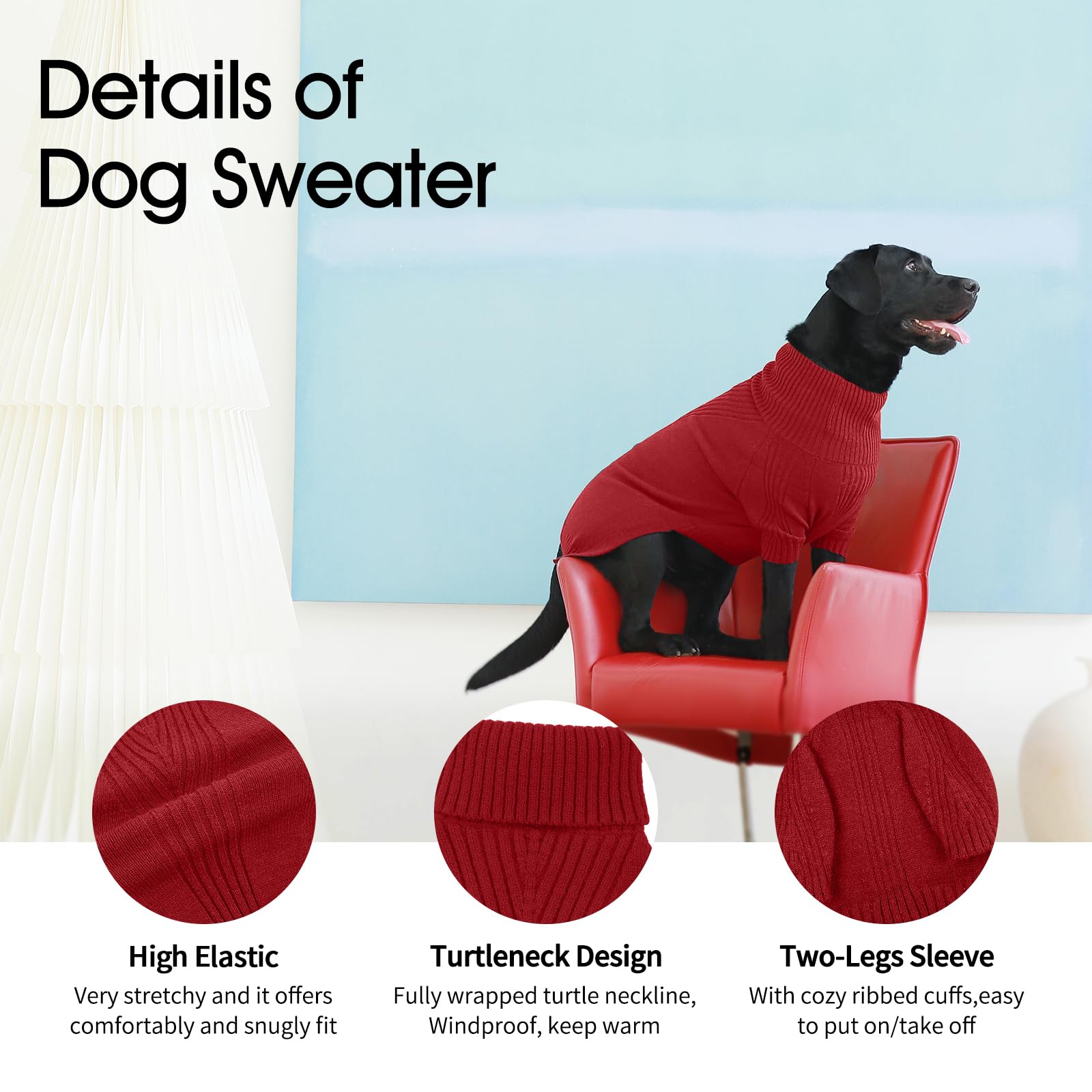 Iecoii Xxxl Dog Sweater,Christmas Dog Sweaters For Extra Large Dogs Girl Boy,Turtleneck Knitted Knitwear For Pet Dogs Wearing On Holiday Thanksgiving,Pullover Easy On Doggie Sweatshirt (Red,Xxxl)