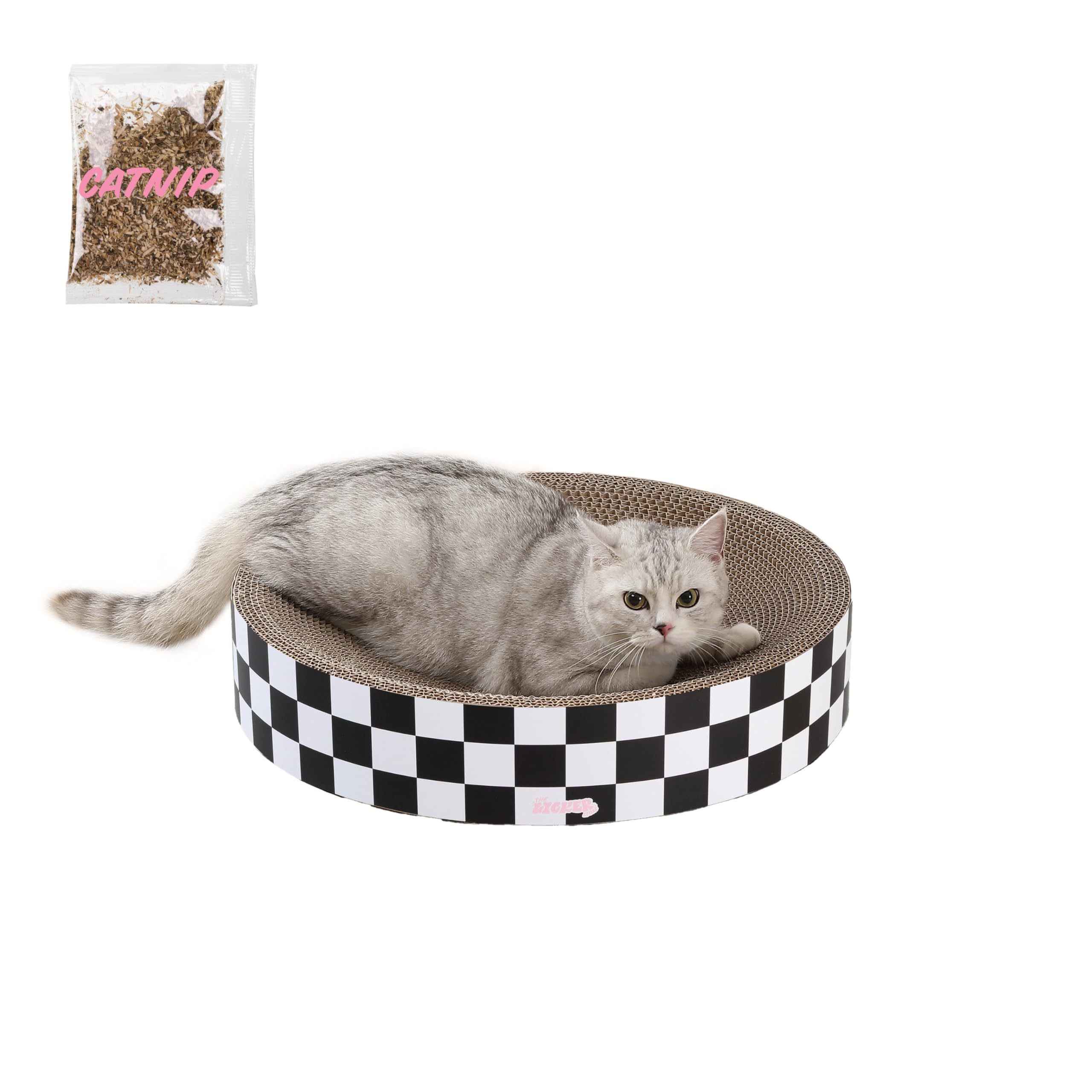 The Licker Store Csr1010F Nelson 20.13' Modern Cardboard Round Bowl Cat Scratcher With Catnip, Checkered