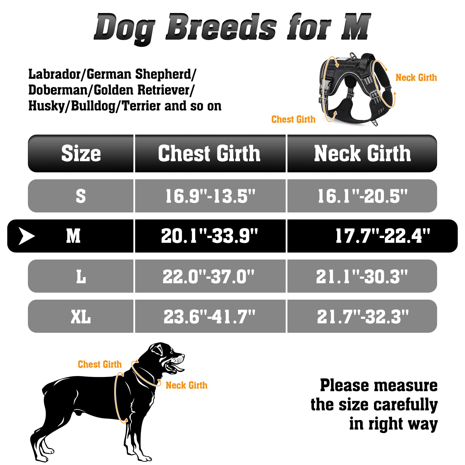 Rabbitgoo Dog Harness No Pull, Military Dog Harness Medium Sized Dog With Handle & Molle, Easy Control Service Dog Vest Harness Training Walking, Adjustable Reflective Tactical Pet Harness, Black, M