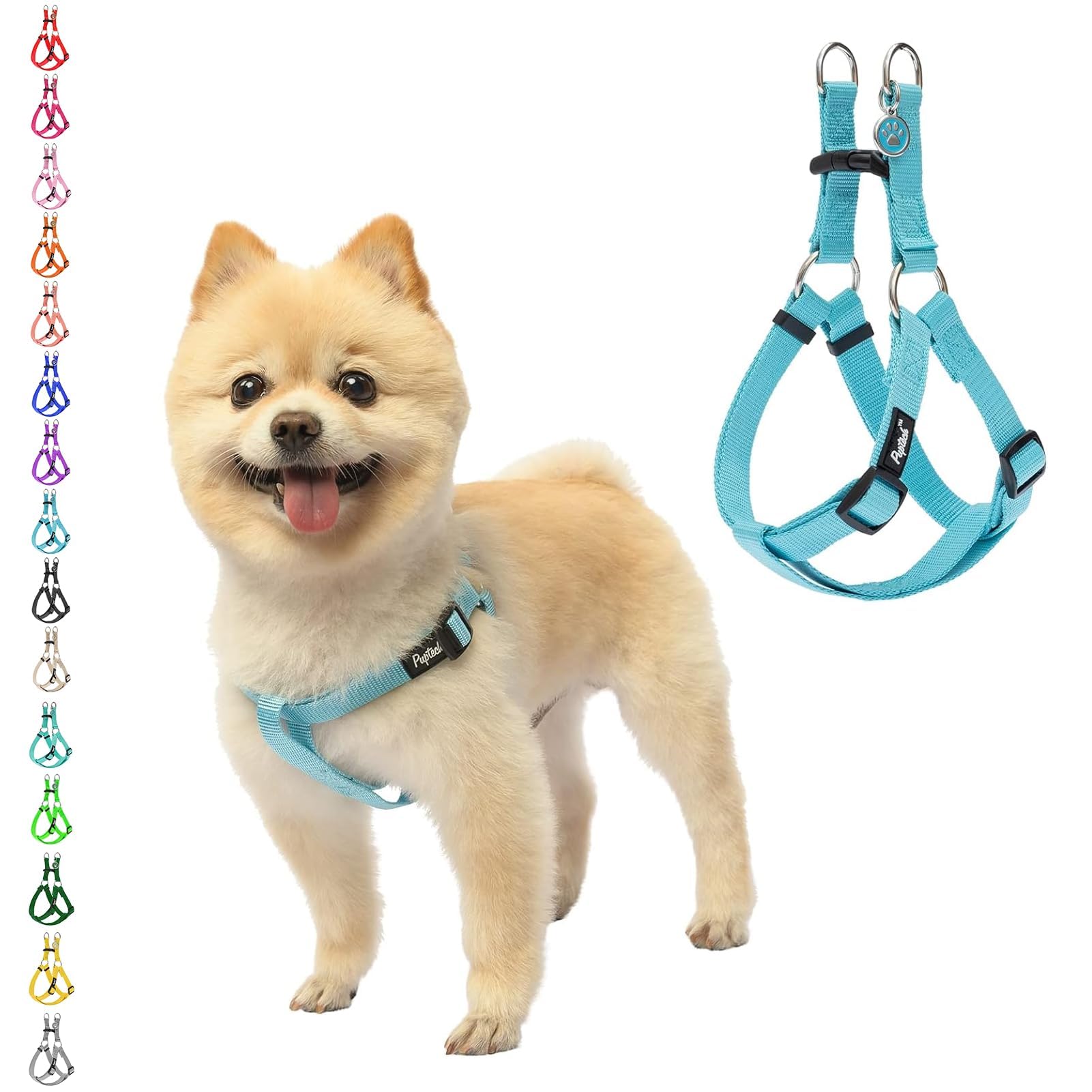 Pupteck No Pull Dog Harness Soft Adjustable Basic Nylon Step In Puppy Vest Outdoor Walking With Id Tag Skyblue