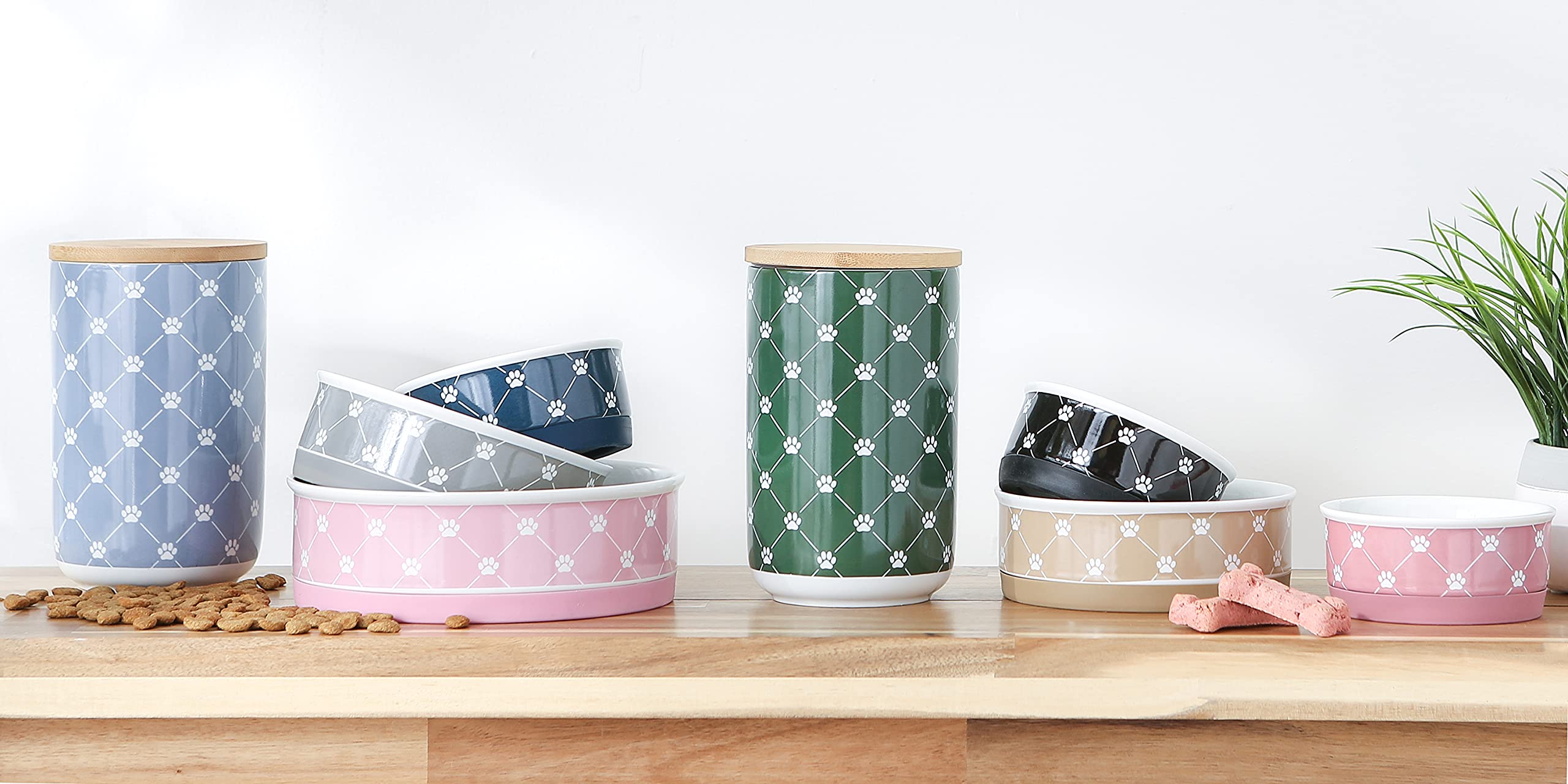 Bone Dry Trellis Paw Print Pet Bowl, Dishwasher Safe, Non-Slip, Medium 6x2, Rose, 2 Count