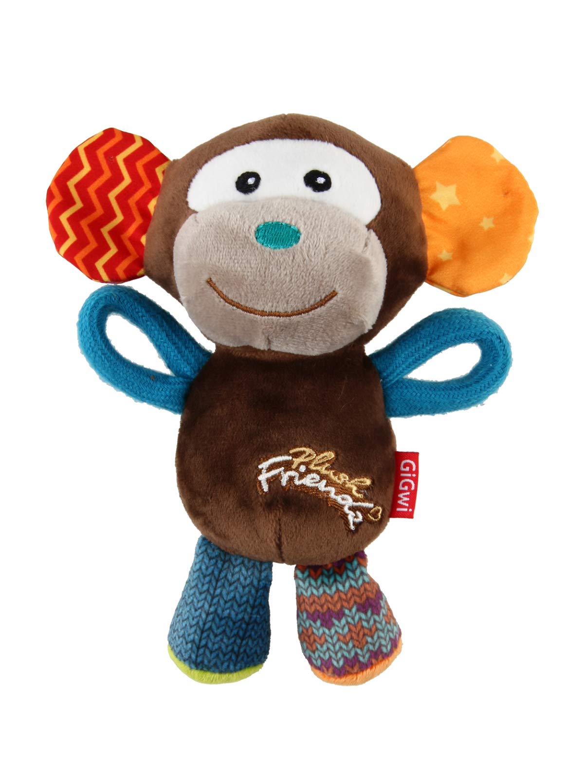 GiGwi Plush Friendz Monkey Toy for Dogs, NonToxic, Soft & Plush Dog Toy with Squeaker, Gentle on Teeth & Gums, for Fetching, Sn