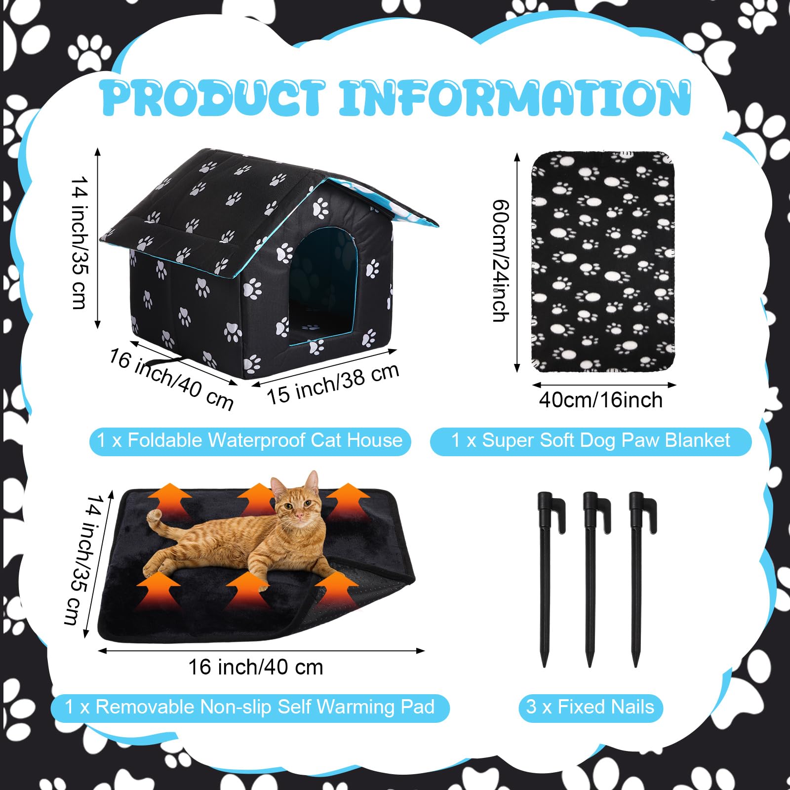 Ylinge Outdoor Waterproof Cat House Stray Pet Outdoor Houses For Feral Shelter For Cats Dog Collapsible Pet Shelter With Self Wa