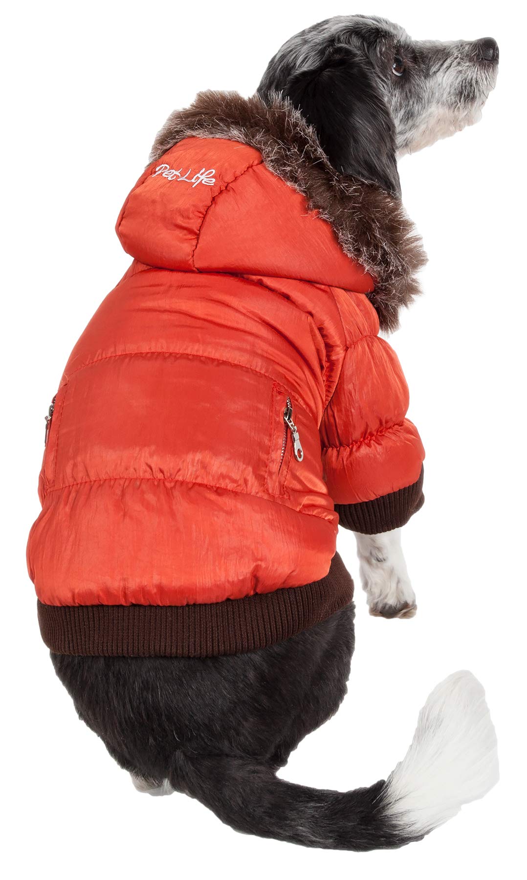 PET LIFE Classic Metallic Fashion Pet Dog Coat Jacket Parka w/ 3M Insulation and Removable Hood, Small, Metallic Orange