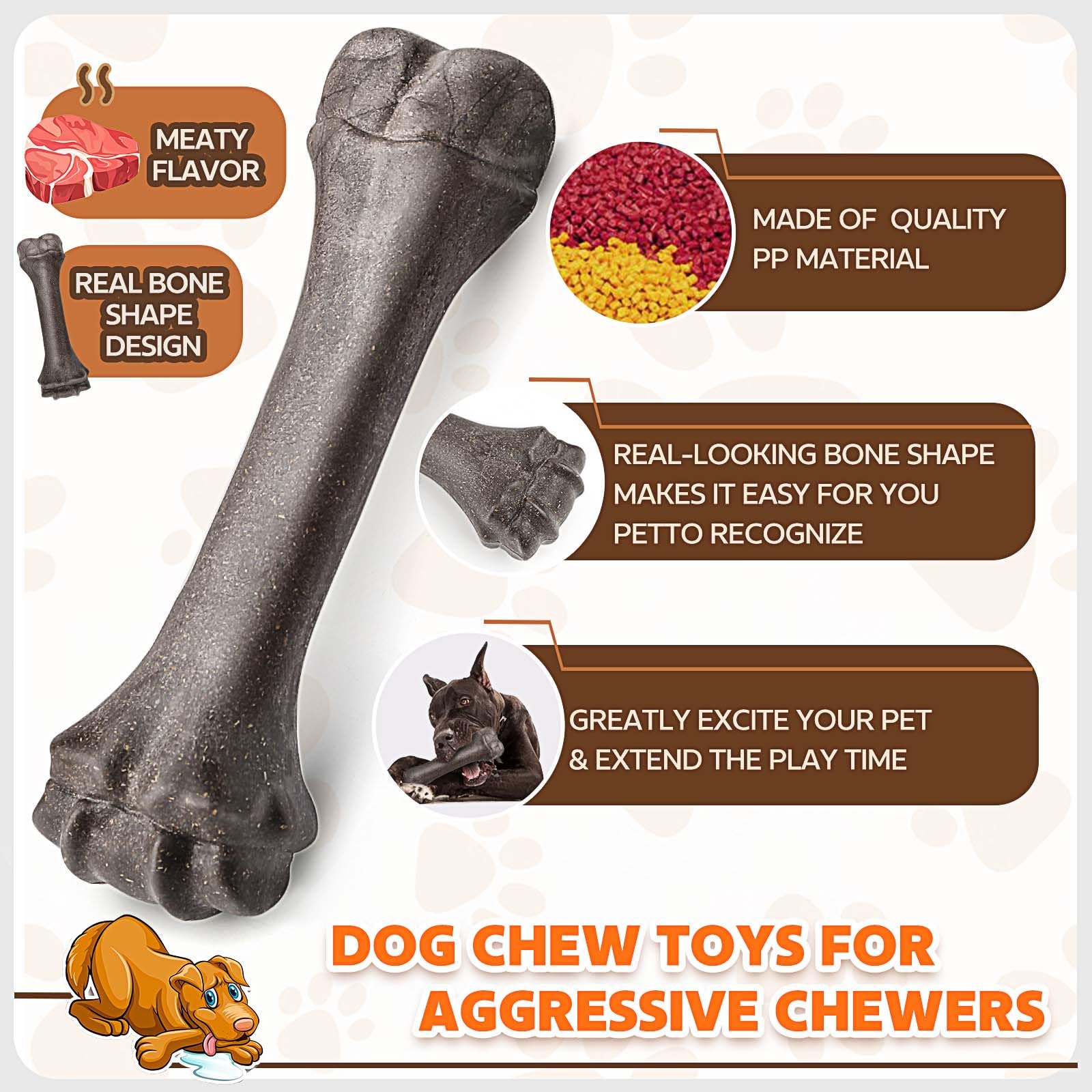 Dog Toys For Aggressive Chewers, Indestructible Bones Toy For Aggressive Chewers, Tough Puppy Chew Toy For Heavy Duty Dogs, Big