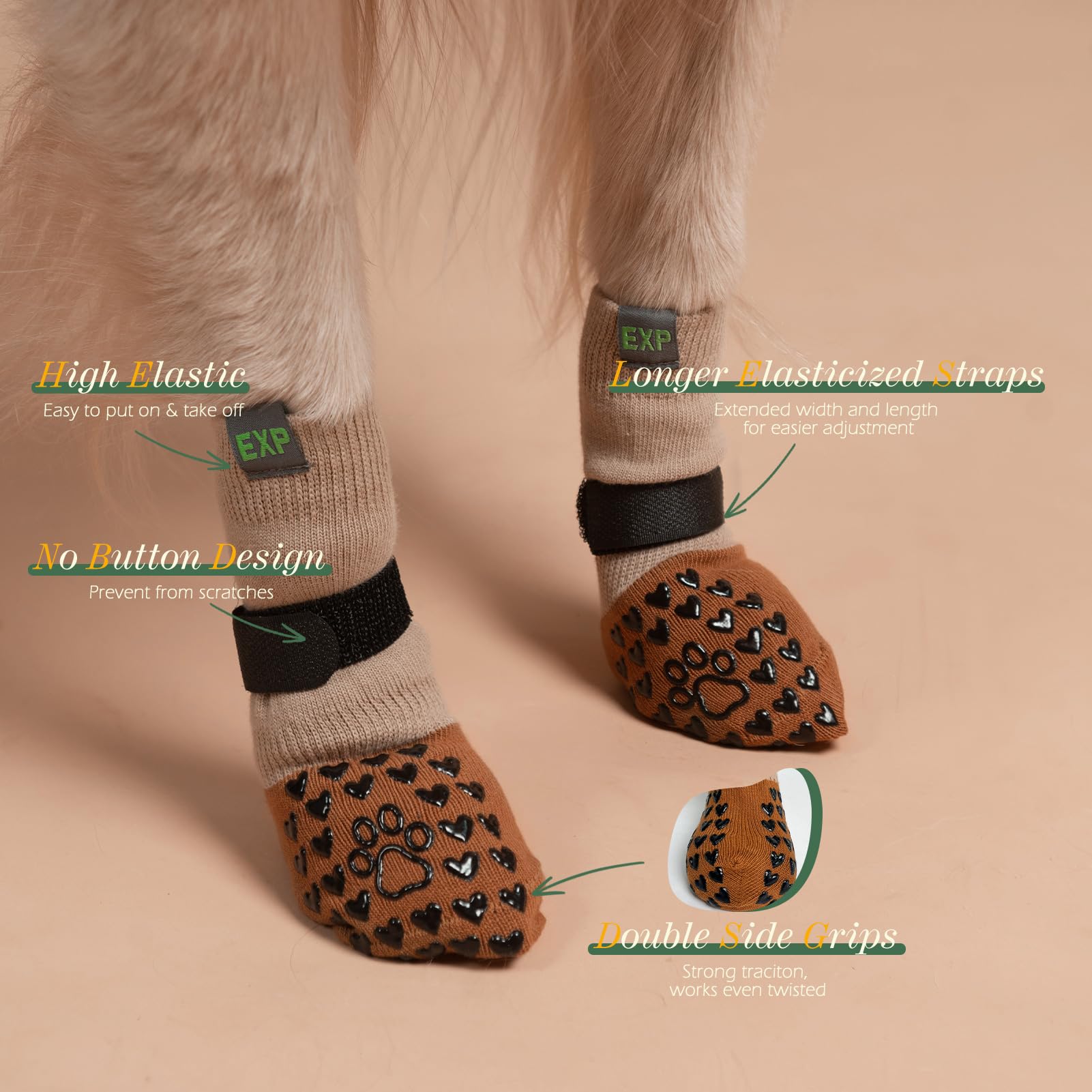 EXPAWLORER Anti Slip Dog Socks to Prevent Licking Paws - Dog Boots & Paw Protectors for Winter, Dog Booties for Hardwood Floors,