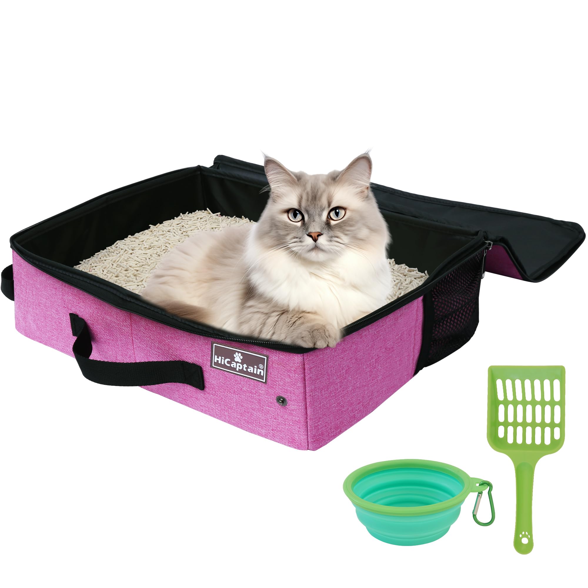 Hicaptain Portable Cat Travel Litter Box With Lid, Collapsible Travel Litter Box For Medium And Large Cats, Leak Proof, Foldable