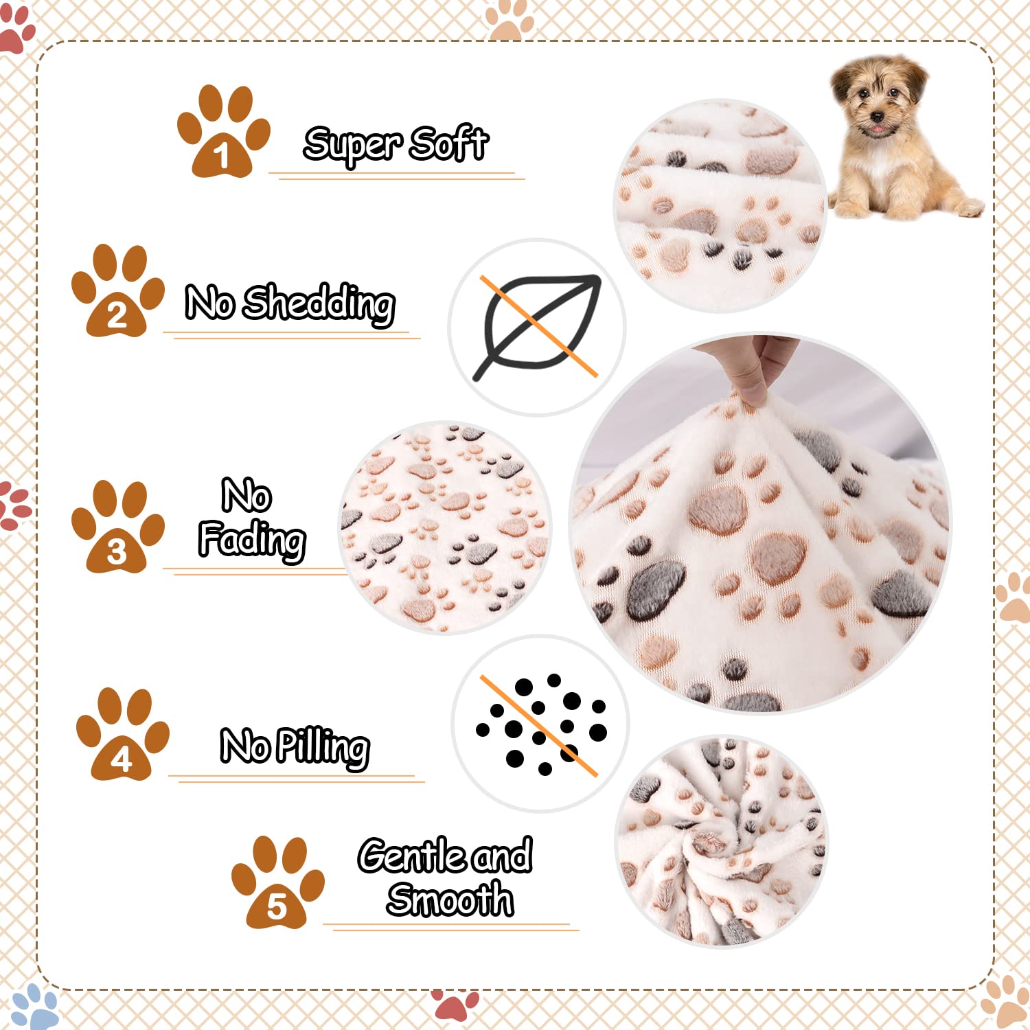 Rezutan Upgraded Dog Blankets For Large Dogs, Dog Cat Blankets Washable 50' X 60', Soft Pet Mat Throw Cover For Kennel Crate Bed, Cute Paw Pattern, Dog Blanket, Pet Blanket （1 Pack White）