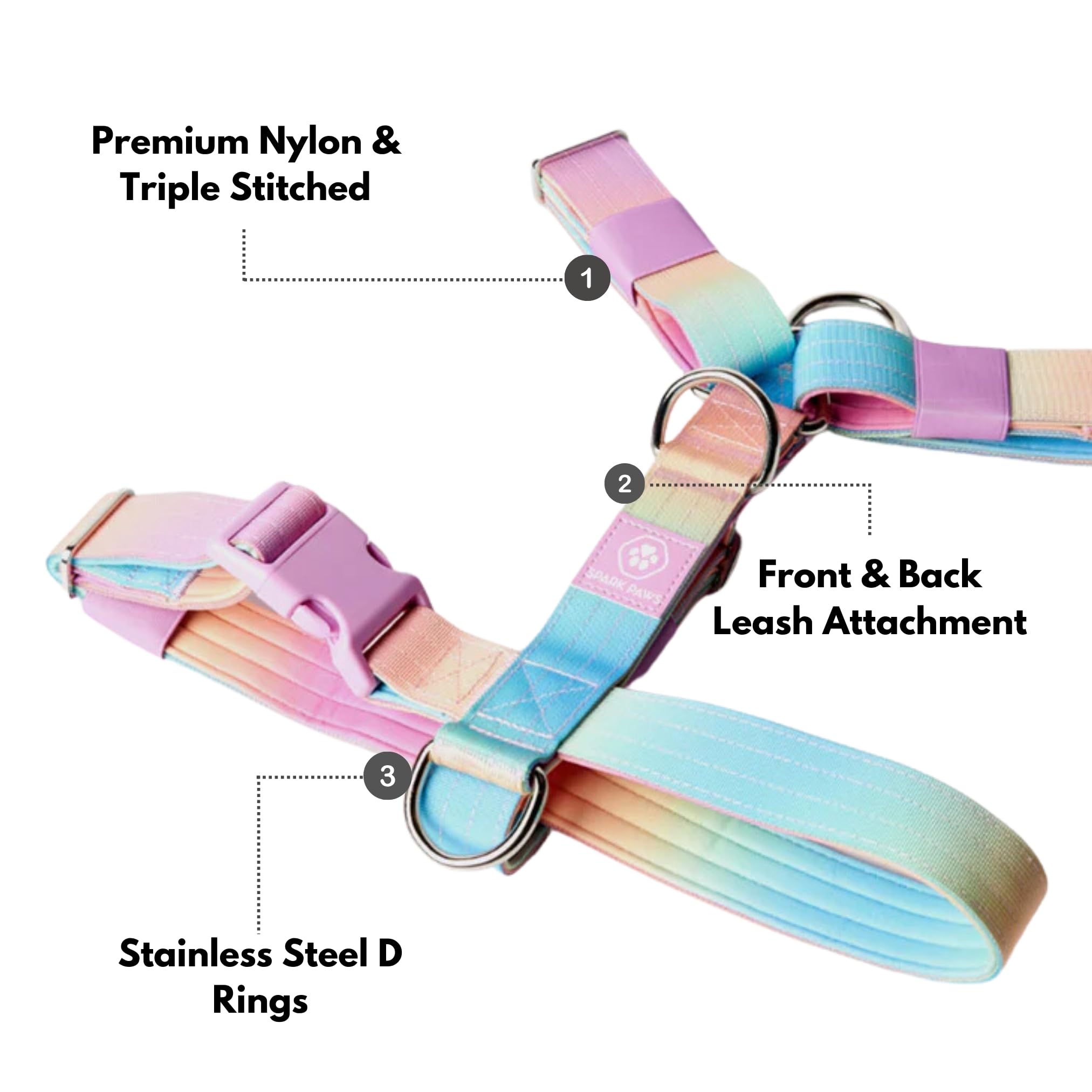 Spark Paws Large Dog No-Pull Harness, Halter Design With Front Clip, Durable And Heavy-Duty For Big And Strong Breeds - Pastel I