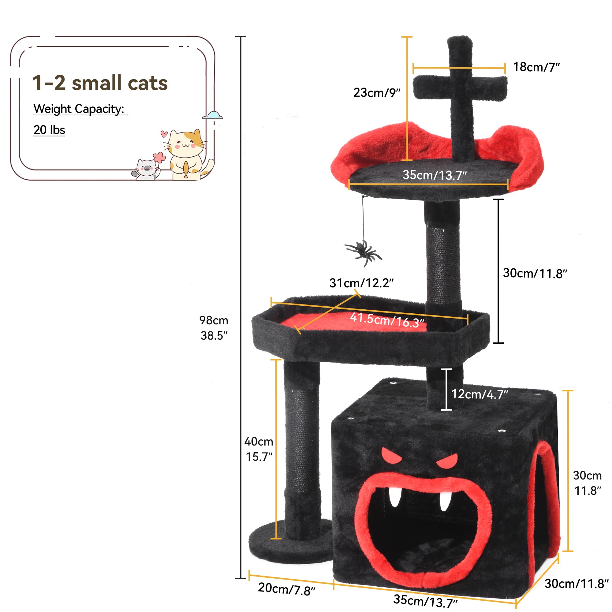 Yitahome Gothic Cat Tree With Coffin Bed, 38.6'' Indoor Cat Tower Featuring Spacious Condo, Spider Hanging Ball, Scratching Post