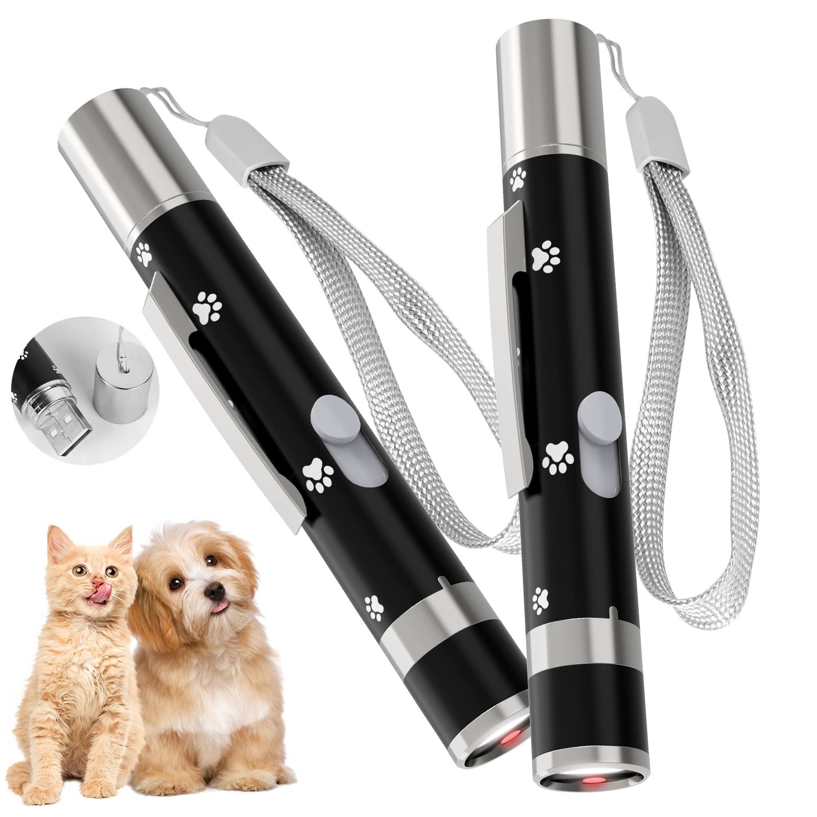 Oumsis 2 Pack Cat Toy, Cat Toys For Indoor Cats, Long Range 7 Adjustable Patterns For Cats And Dogs, Interactive Red Cat Chase L