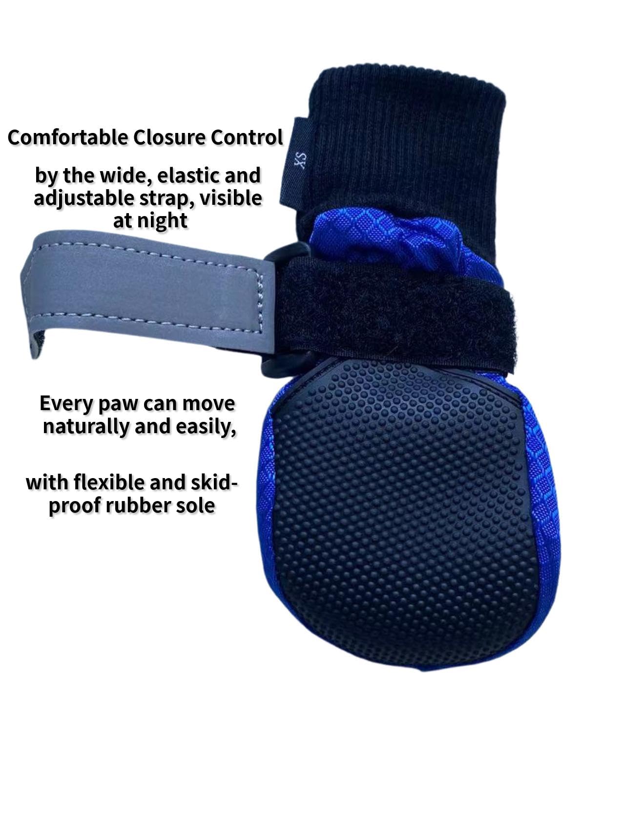 LONSUNEER Paw Protector Dog Boots Soft Sole Nonslip and Reflective Set of 4 Color Blue Size X-Small